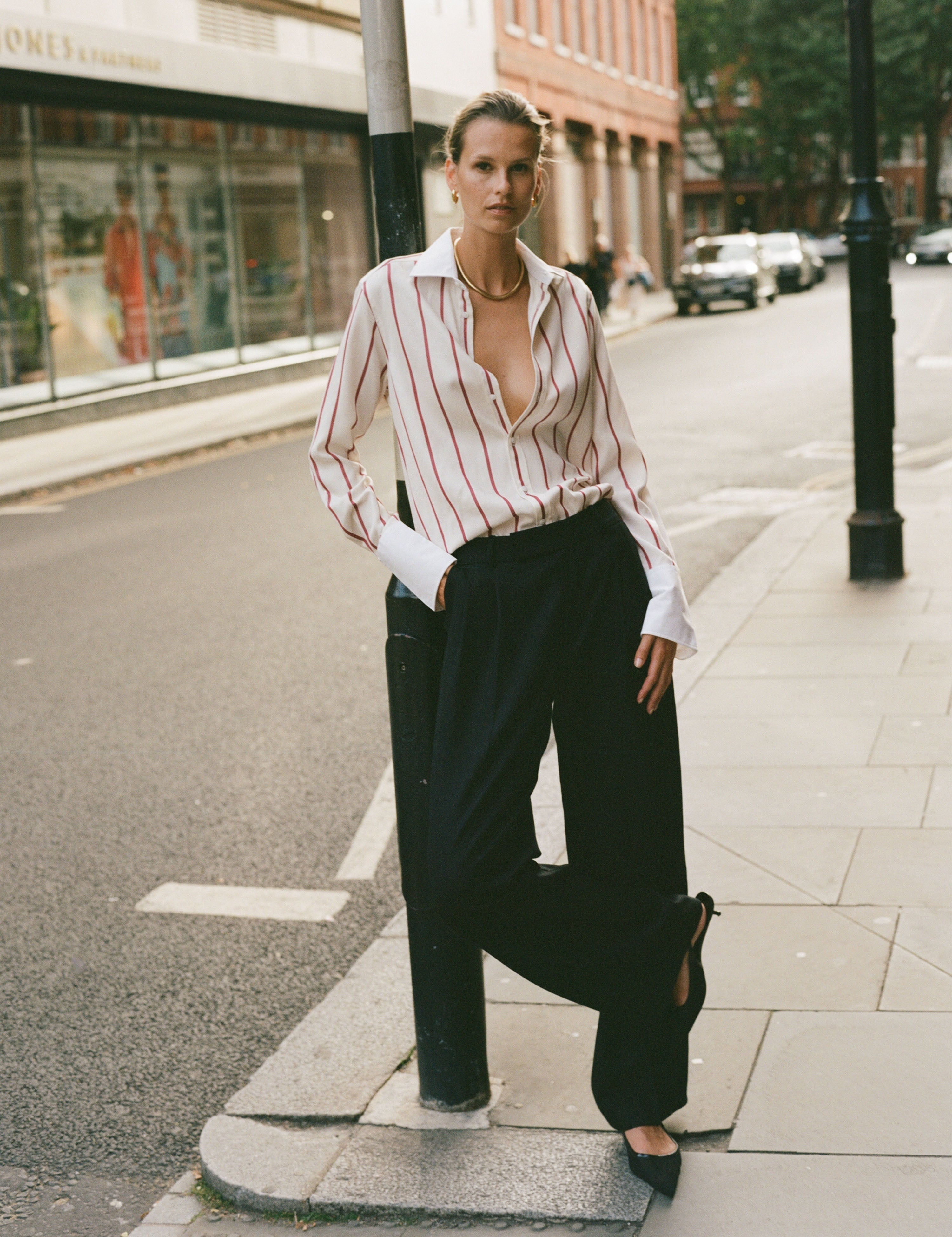 The Boyfriend Exaggerated Cuff: TENCEL™ Lyocell, Burgundy Stripe Main image