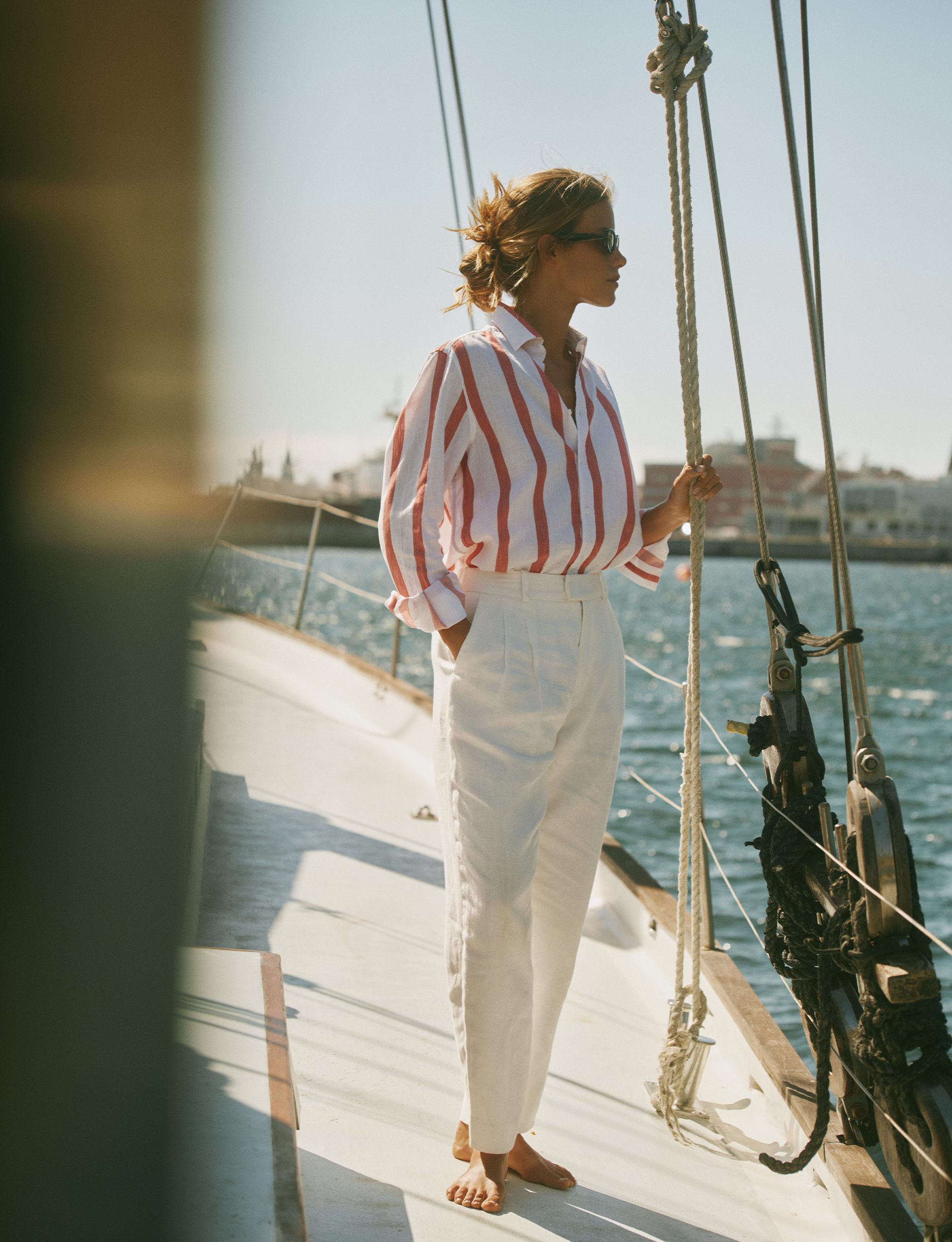 Christy Tapered Trouser: Linen, Ivory Main image