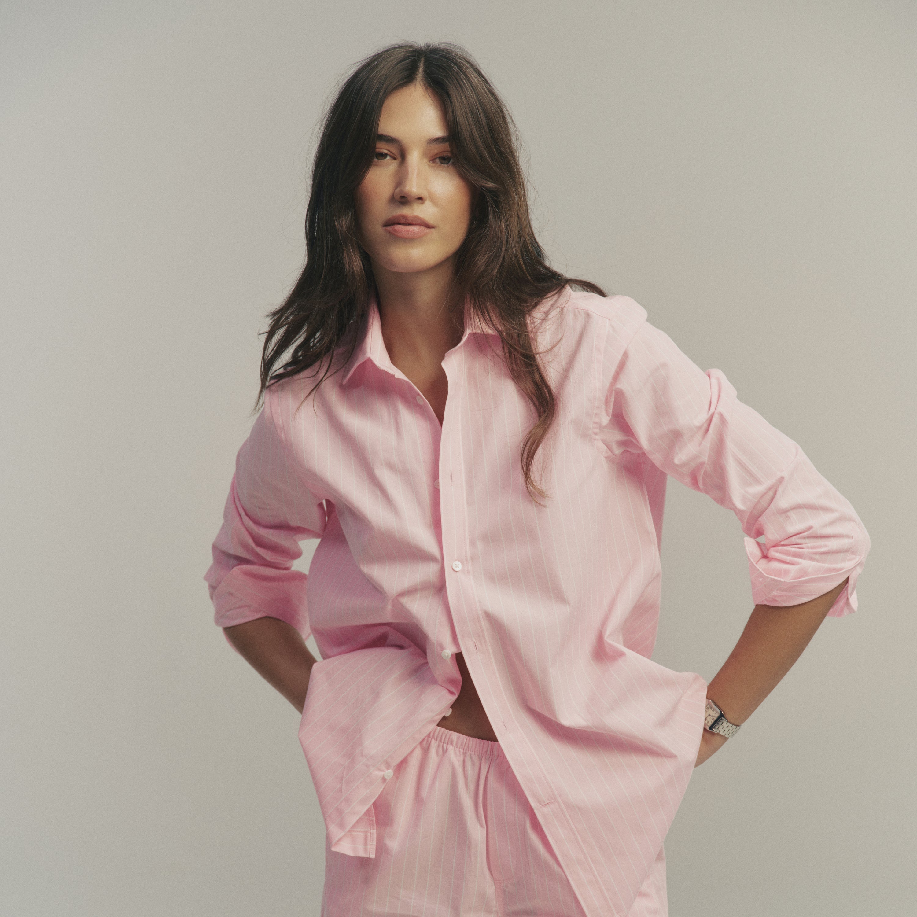 The Boyfriend: Fine Poplin, Light Pink Stripe Main image
