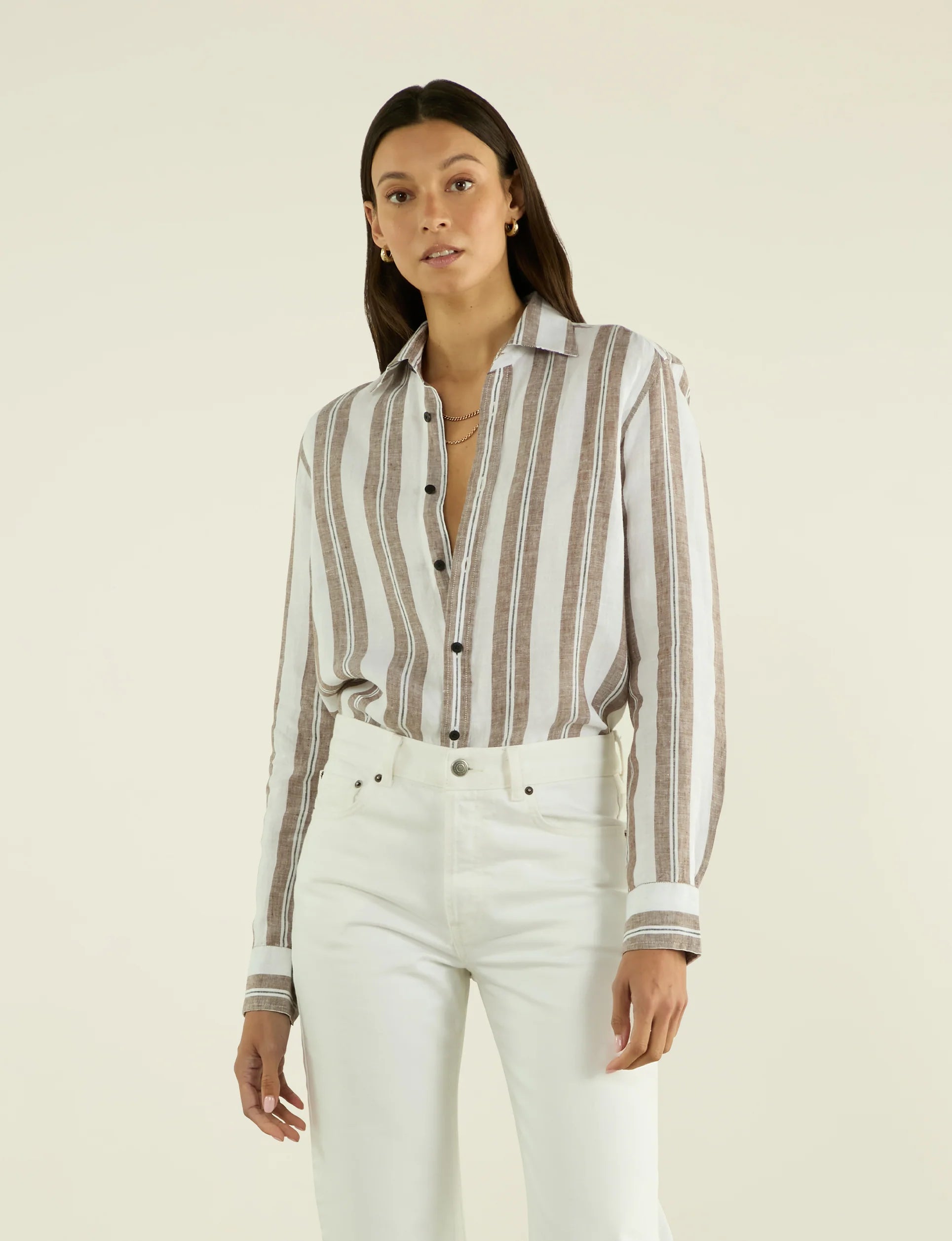 The Boyfriend: Linen, Mocha and Black Multi Stripe Main image