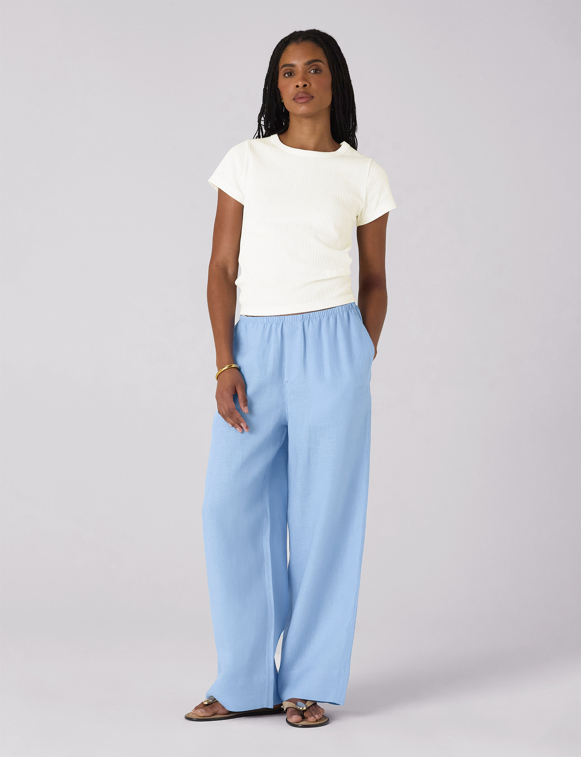 Bay Trouser: Linen, Cornflower Blue Main image
