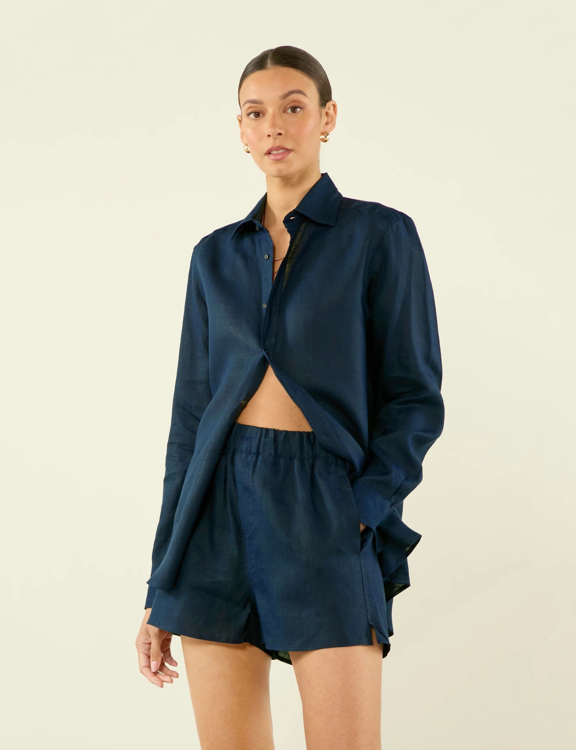 The Boxer: Linen, Navy Blue Main image
