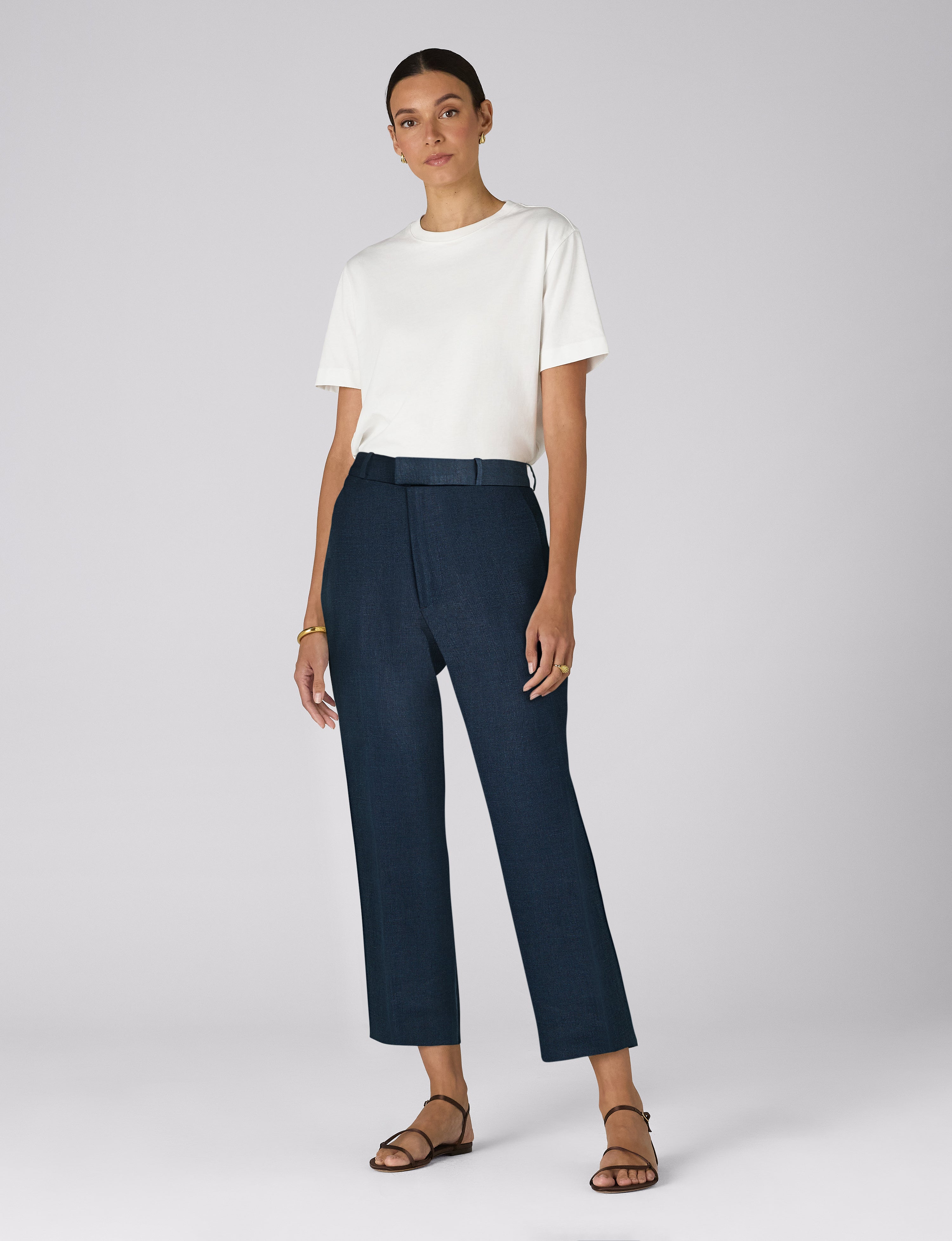 Regent Cigarette Trouser: Linen, Navy Blue Main image