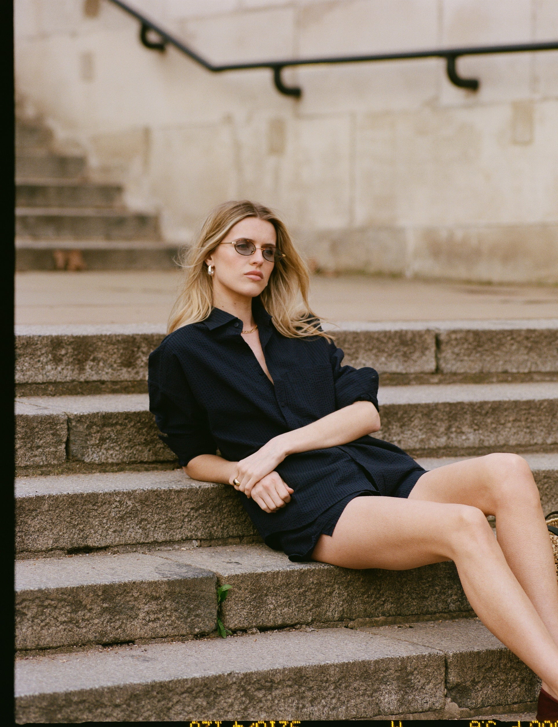 The Set: Seersucker Navy Blue Shirt & Boxer Shorts