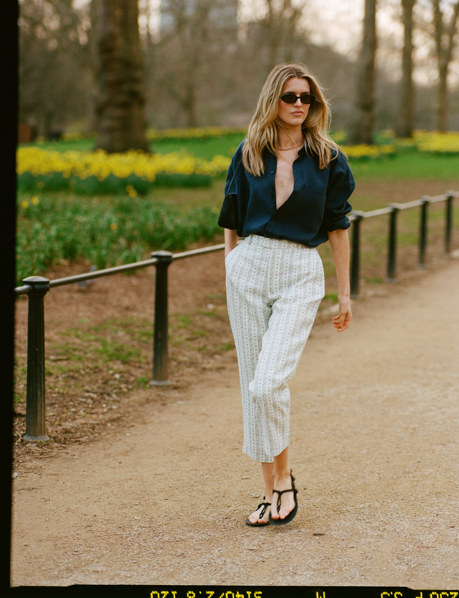 Regent Cigarette Trouser: Linen, Plum Print Main image