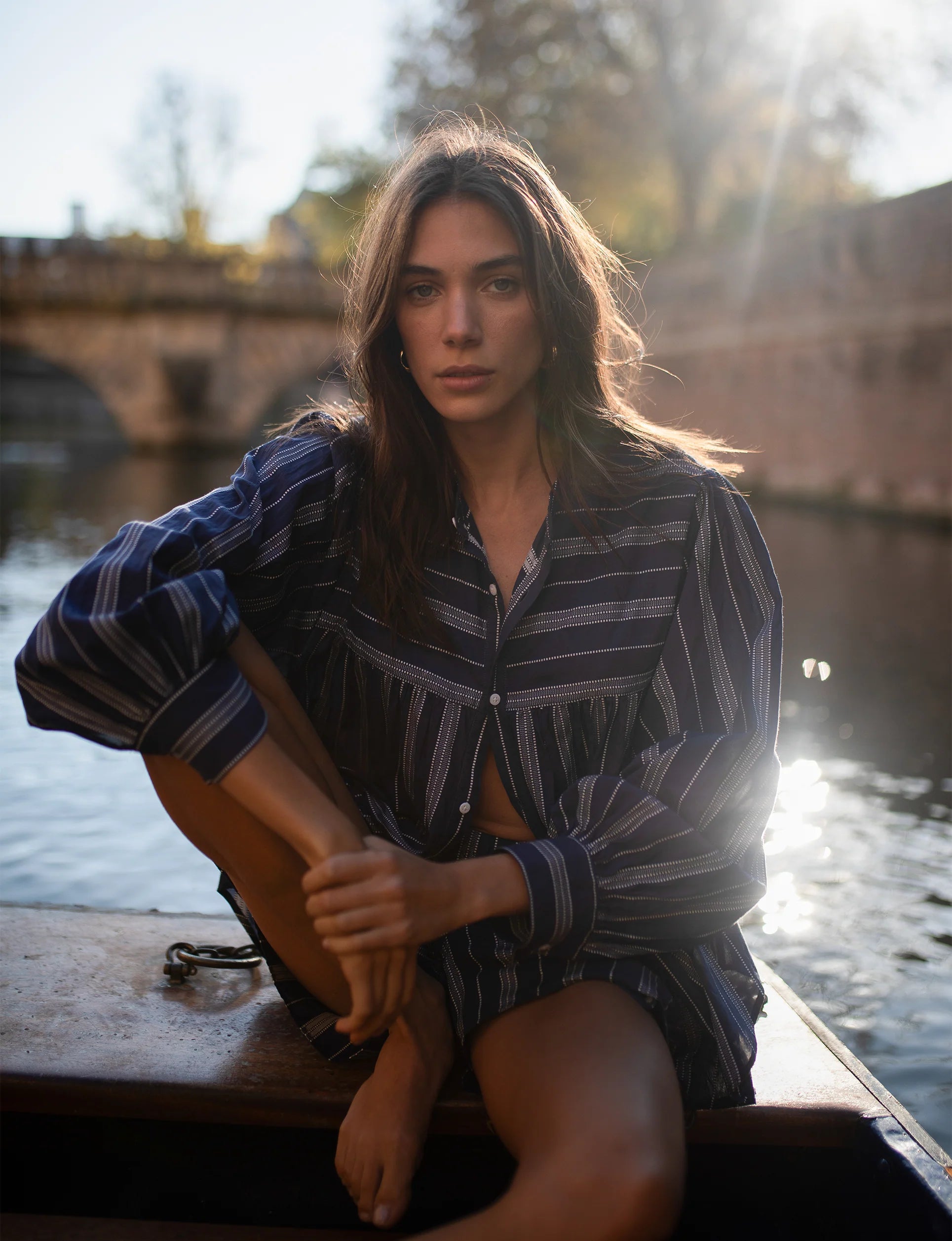 Daphne: Cotton Voile, Navy and White Stripe Main image