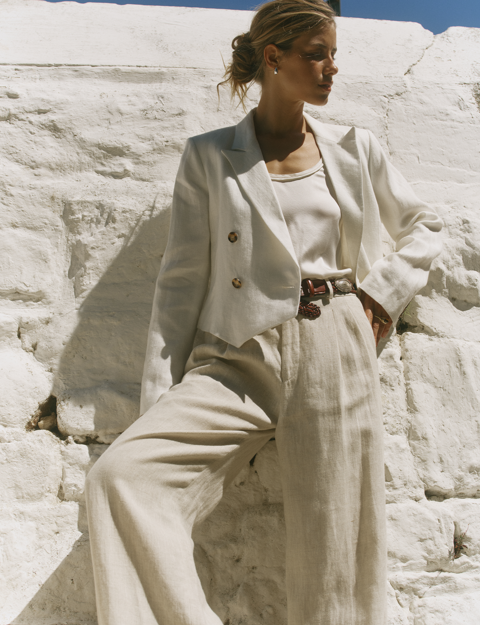 Belgravia Cropped Blazer: Linen, Ivory Main image