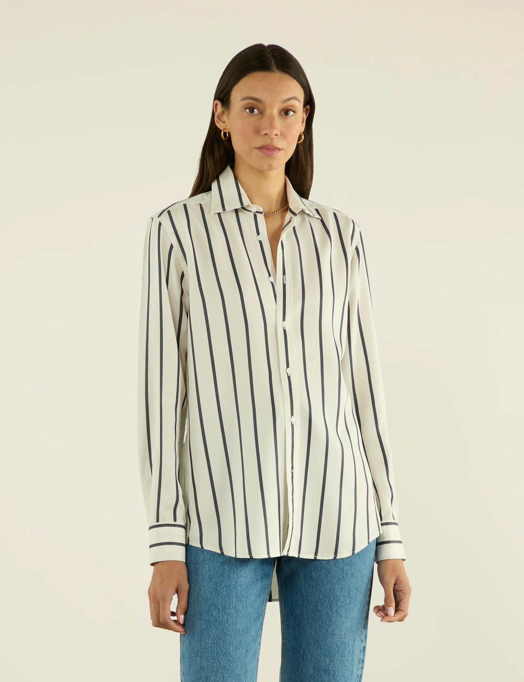 The Boyfriend: TENCEL™ Lyocell, Charcoal Stripe Main image