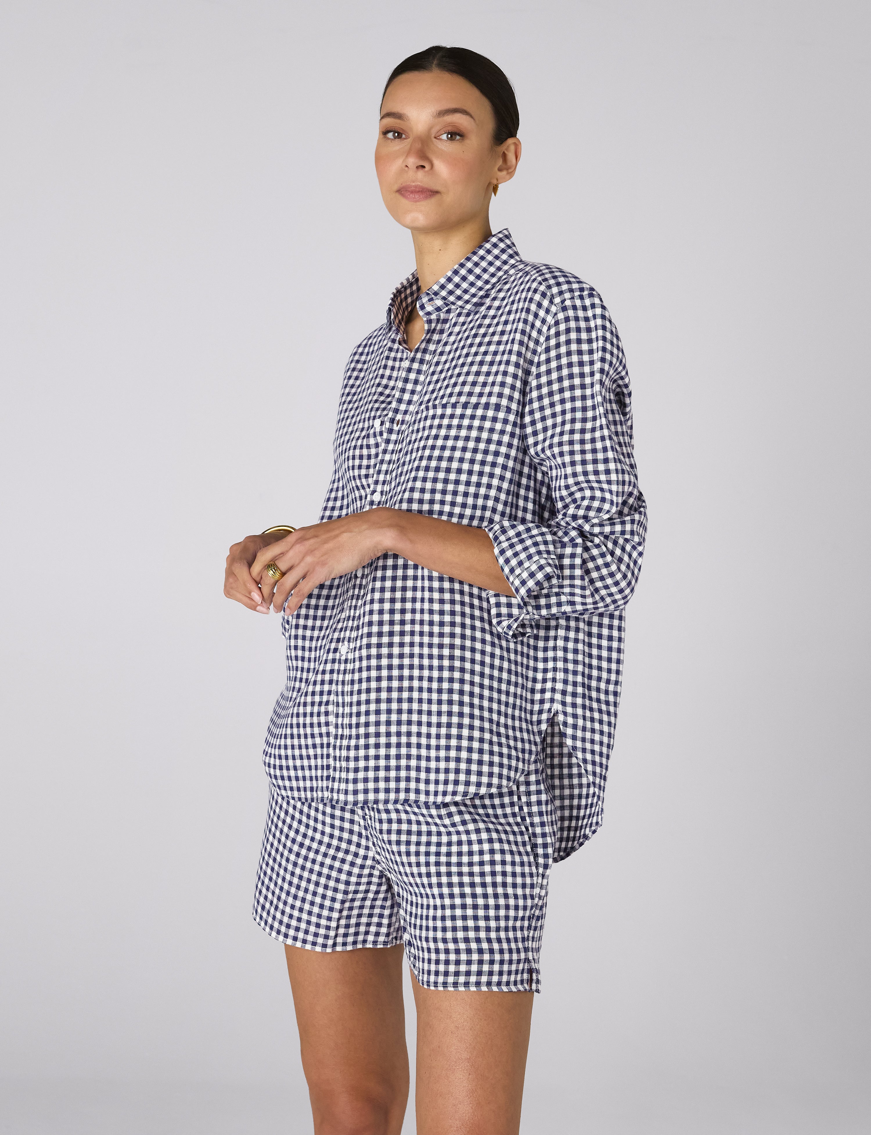 The Boxer: Linen, Navy Blue Gingham Main image
