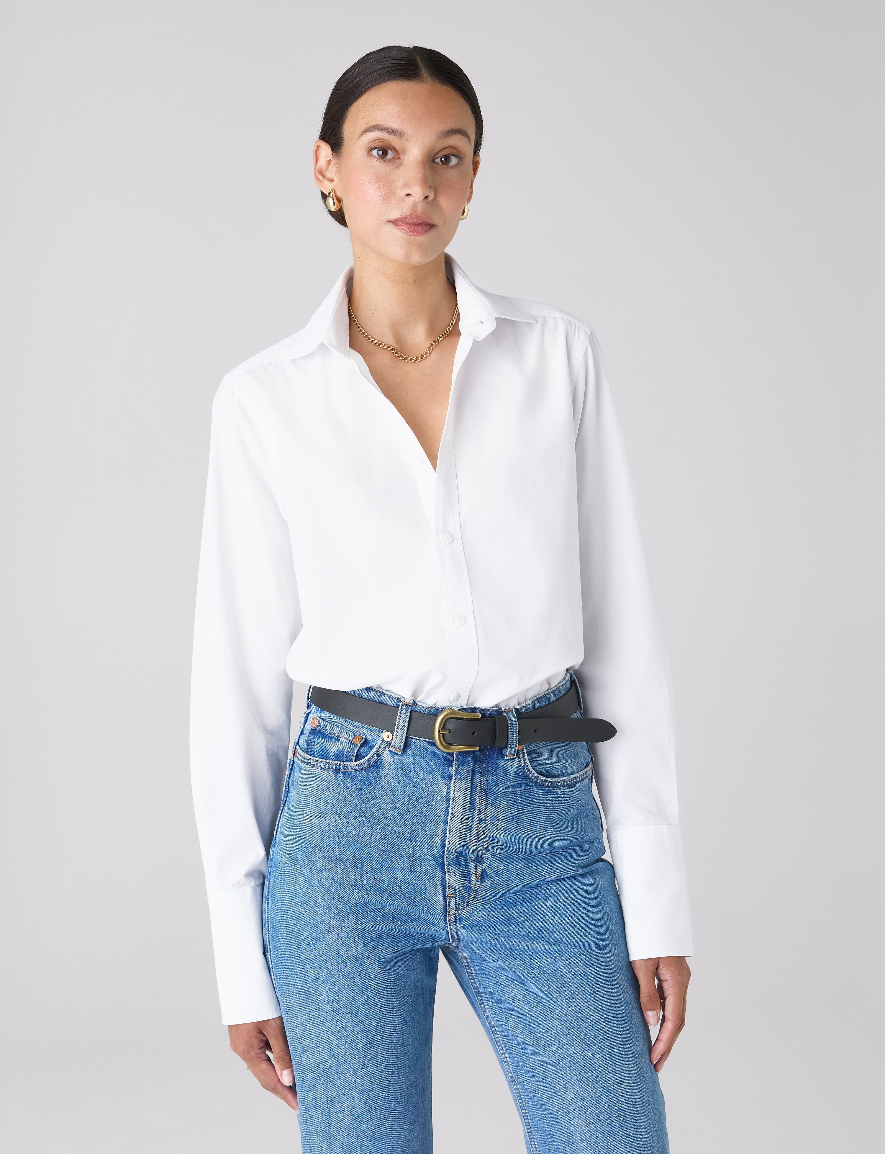 The Boyfriend Exaggerated Cuff: Fine Poplin, White Main image