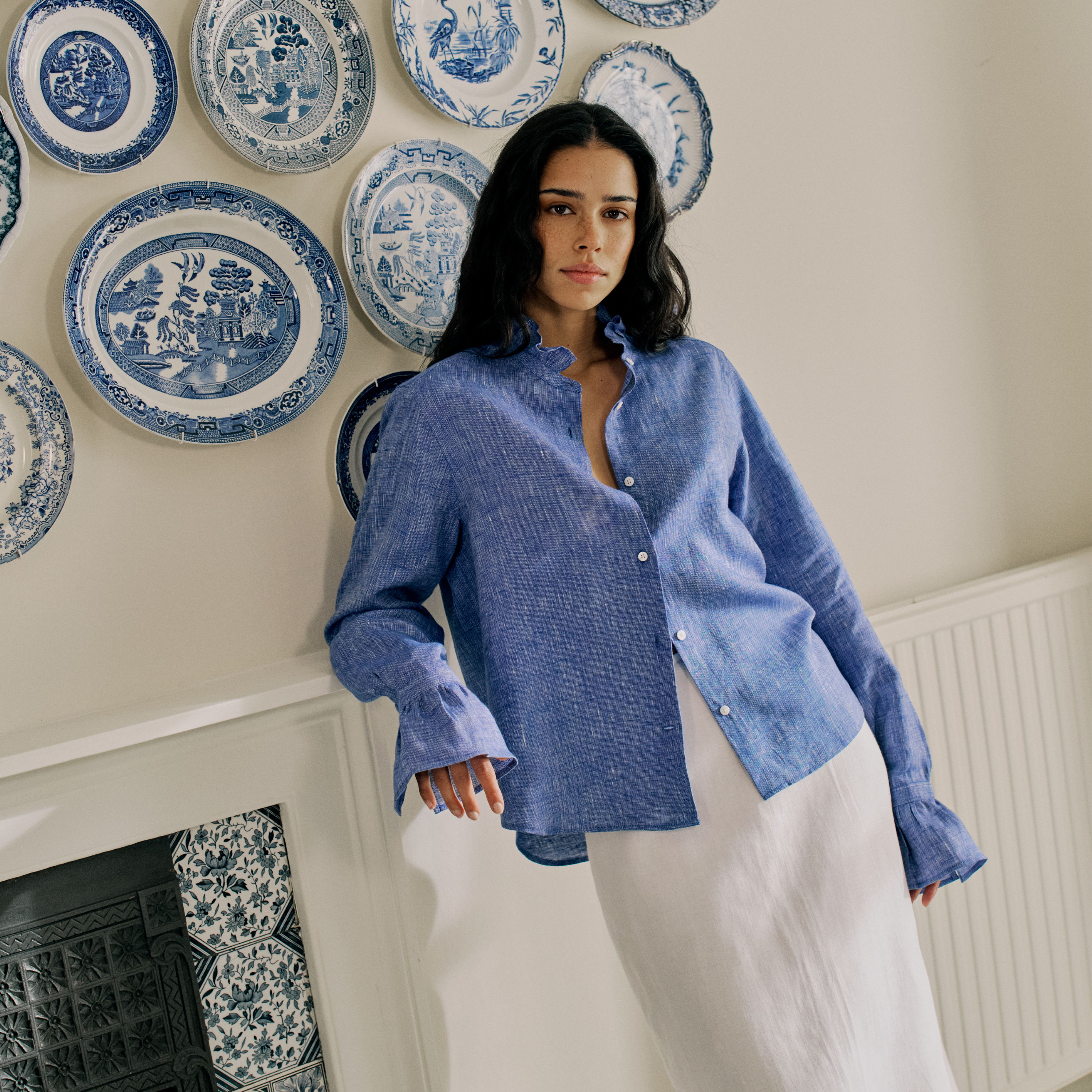 Kew Blouse: Linen, Lapis Blue Main image