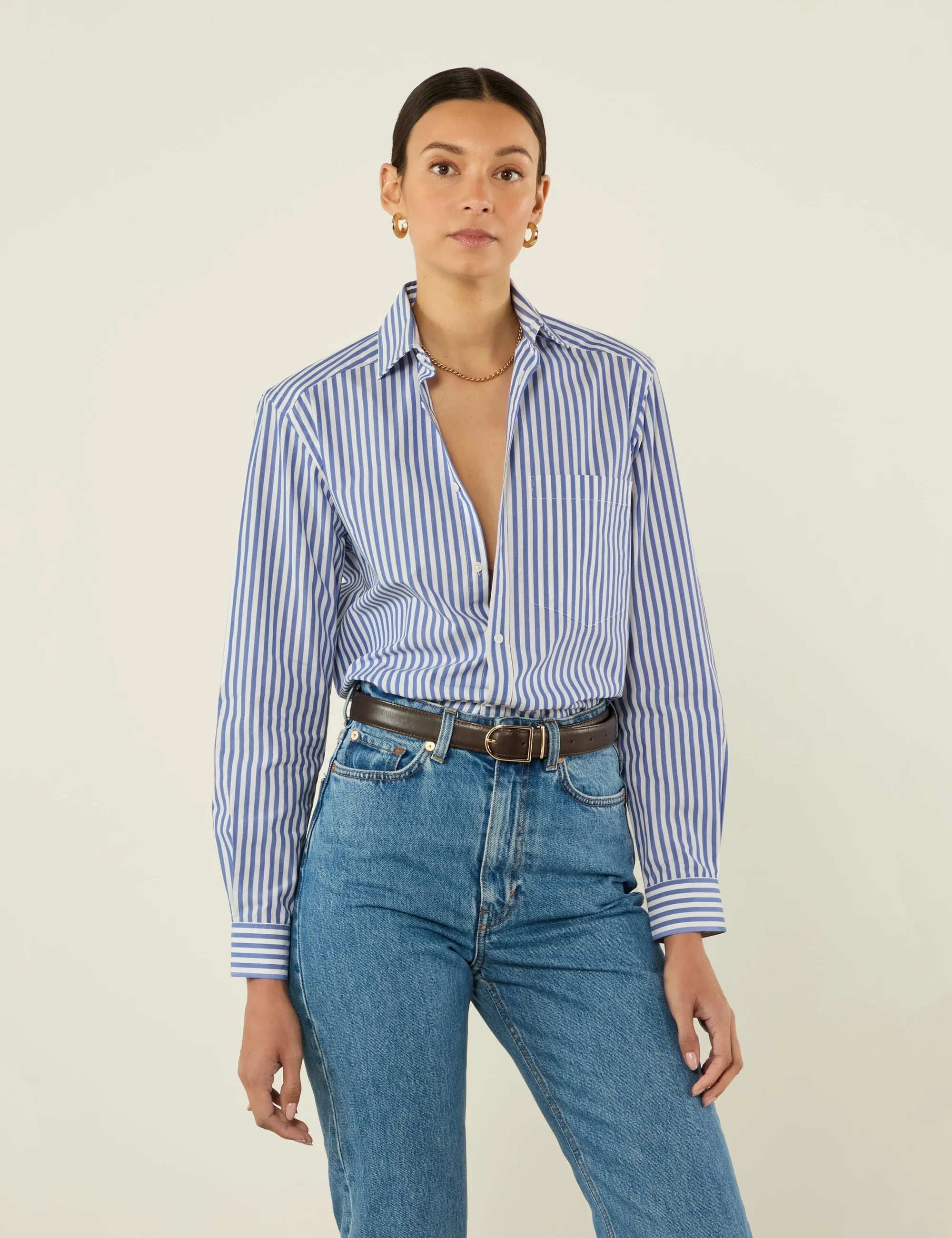 The Classic: Fine Poplin, Royal Blue Stripe Main image