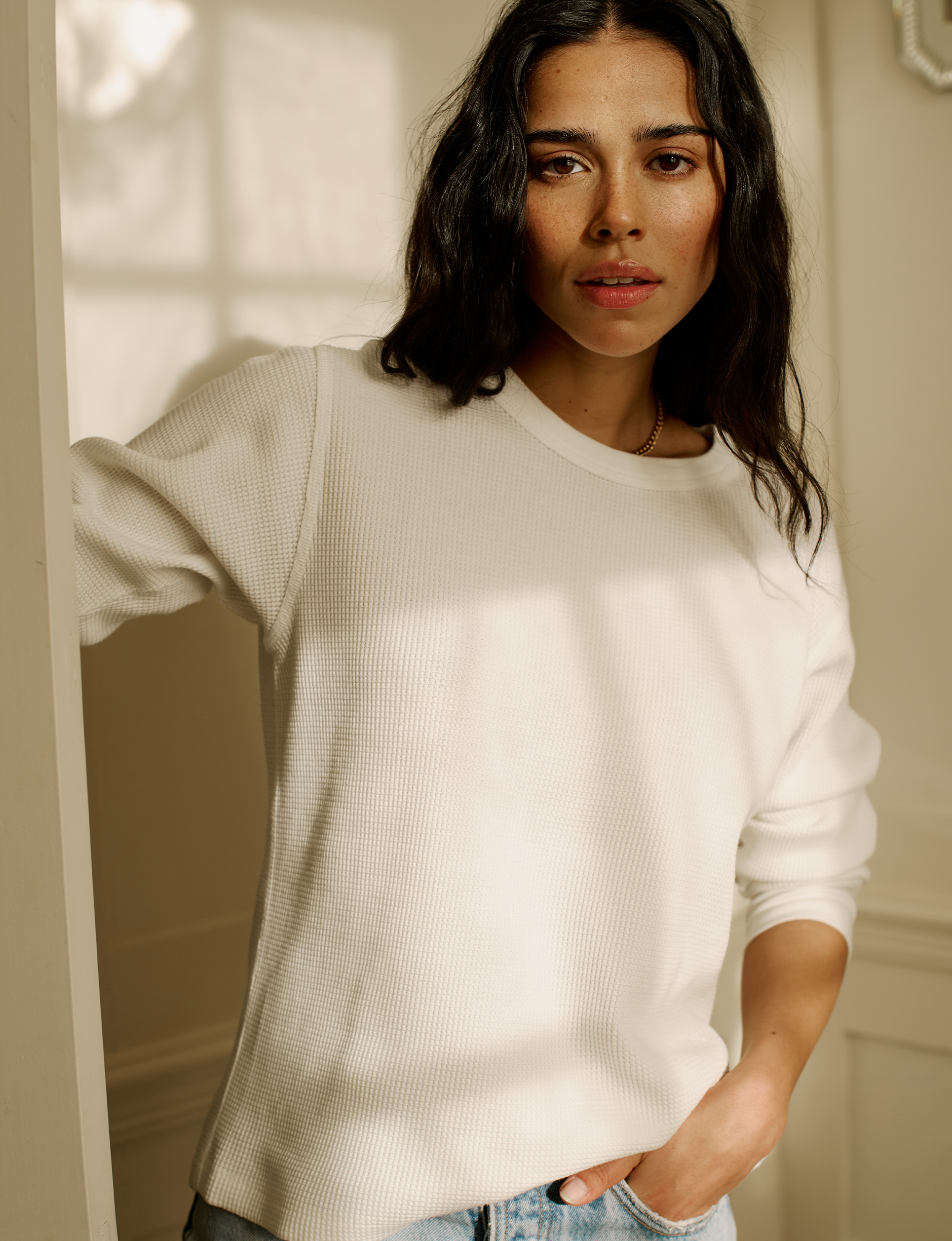 Bessette Top: Waffle Jersey, Off-White Main image