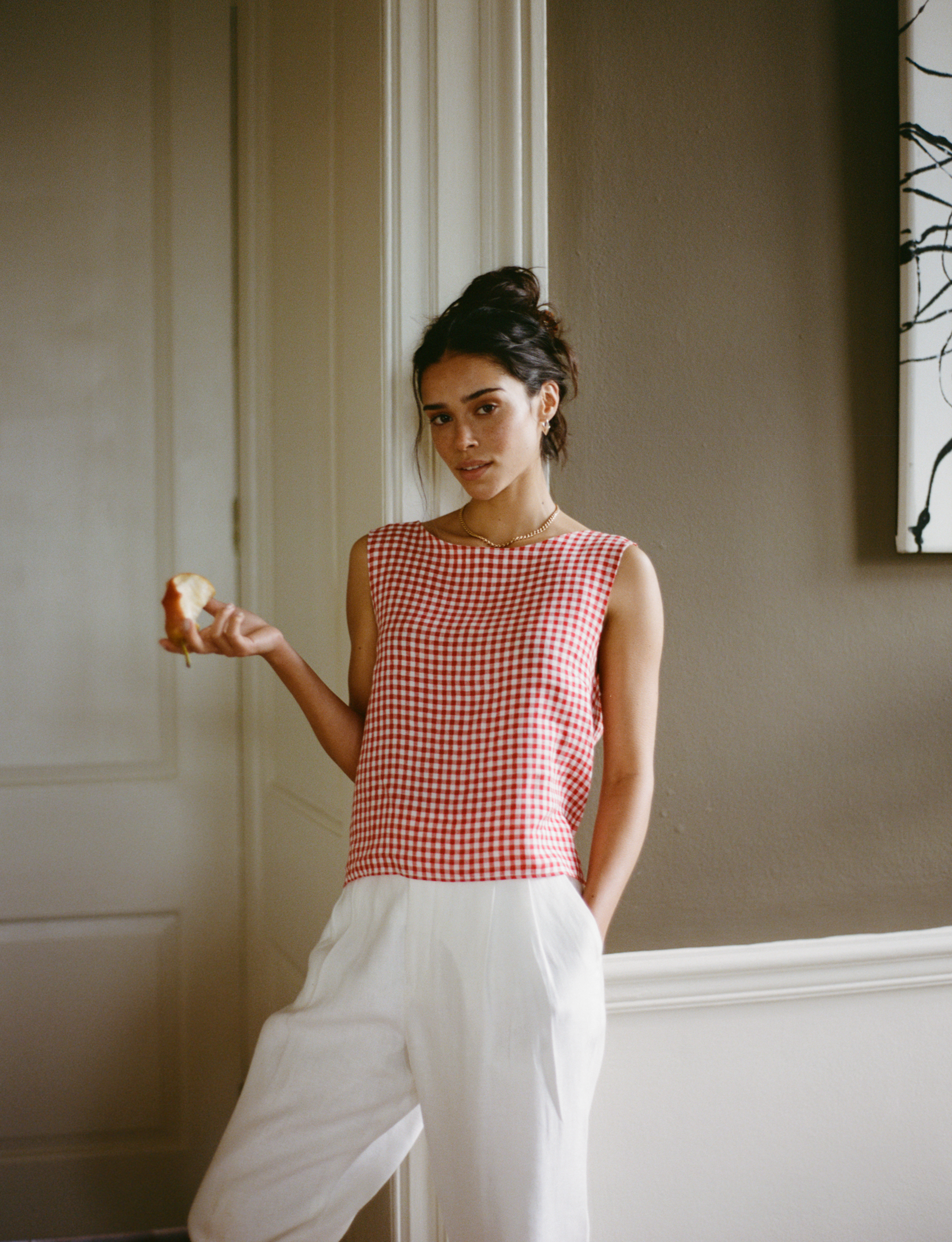 Jackie Top: Linen, Post Box Red Gingham Main image