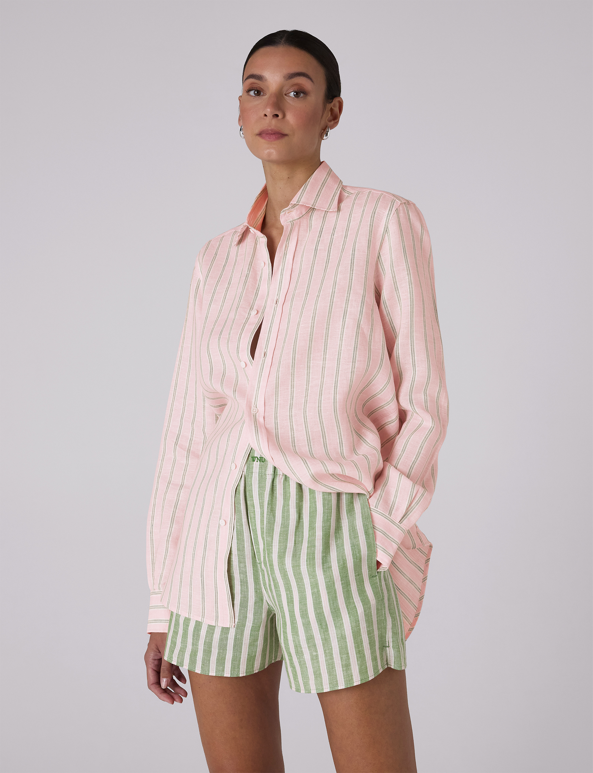 The Boxer: Linen, Green and Pink Stripe Main image