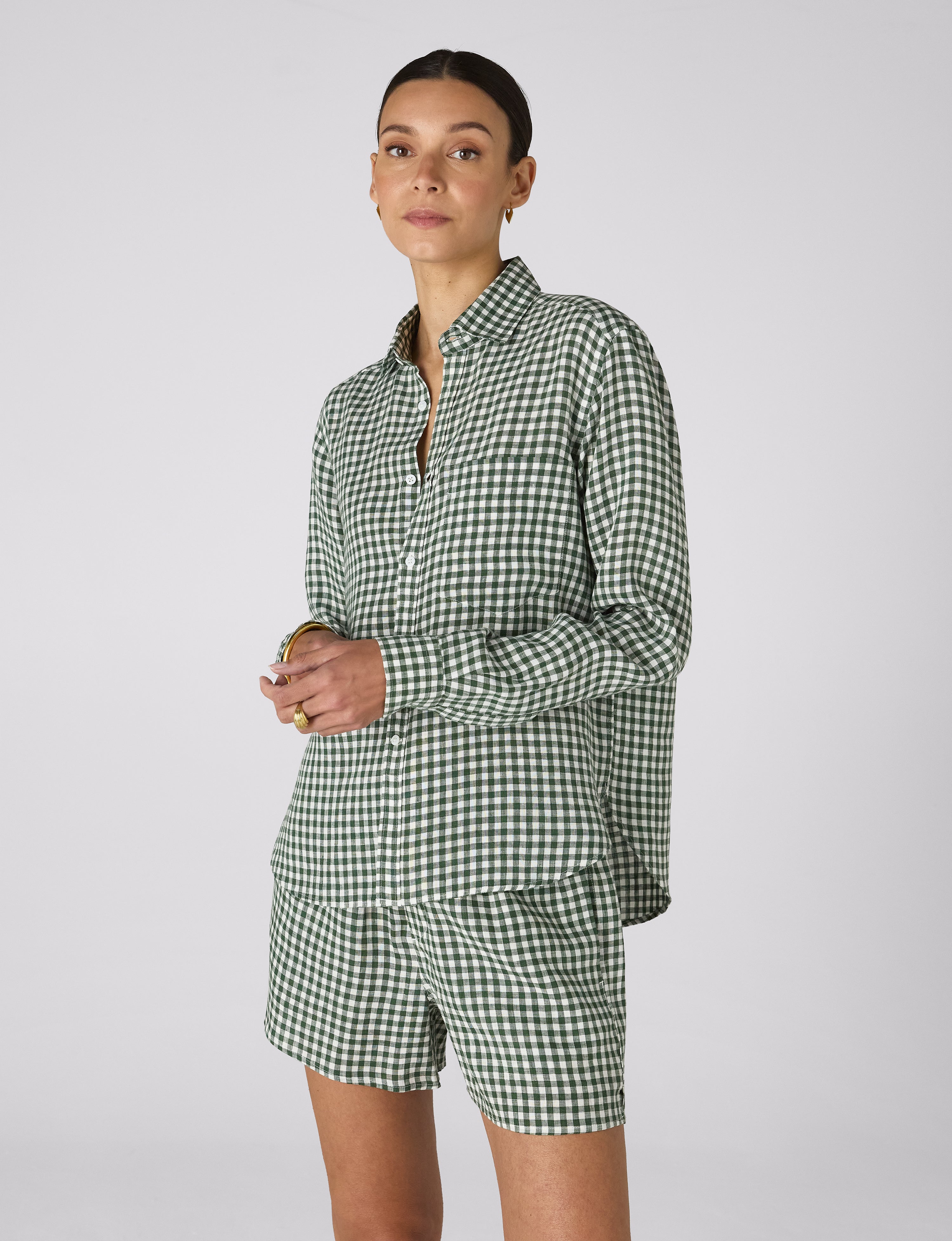 The Boxer: Linen, Green Gingham Main image