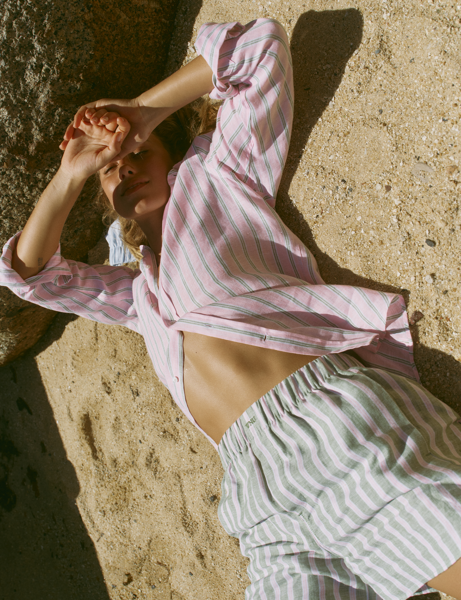 The Boyfriend: Linen, Pink and Green Stripe Main image