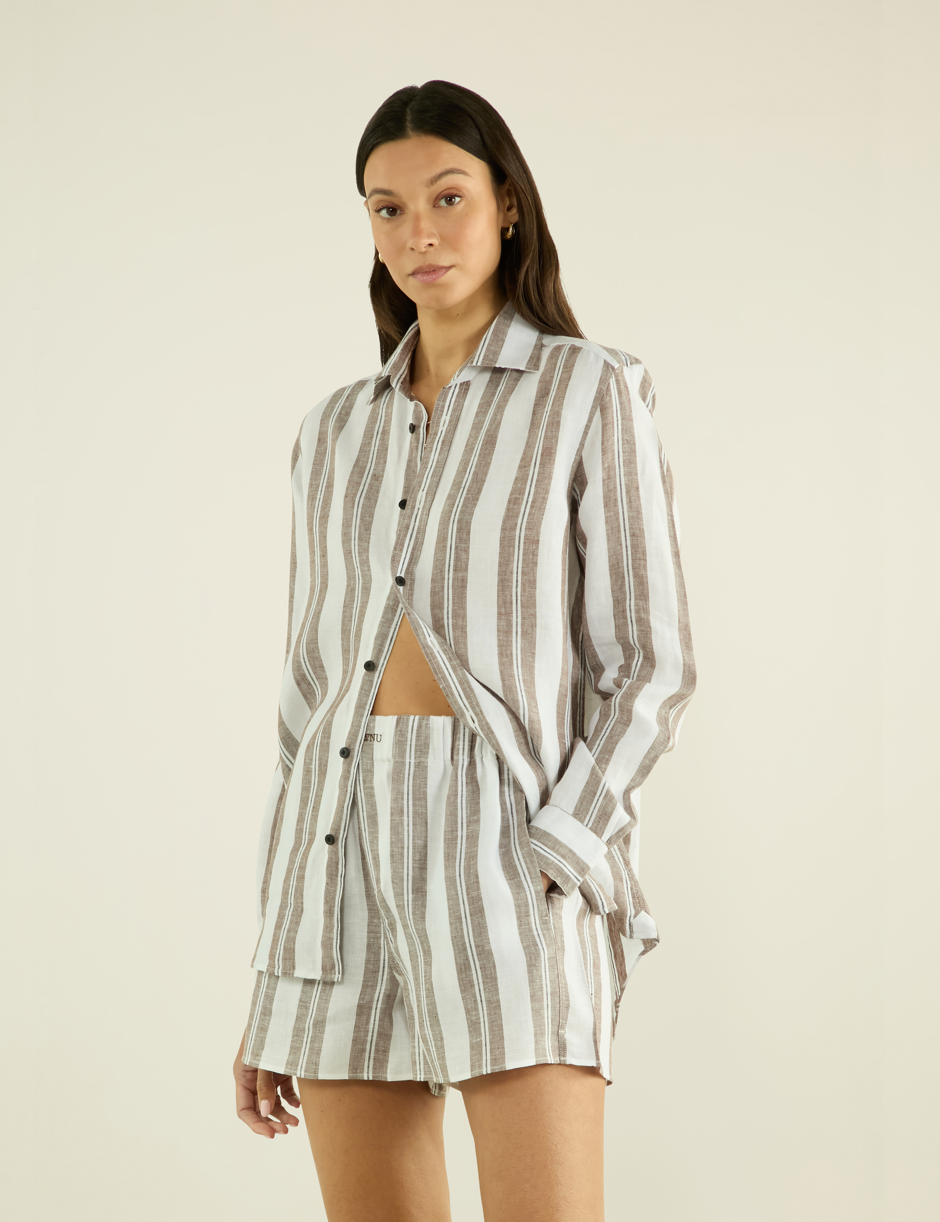 The Boxer: Linen, Mocha and Black Multi Stripe Main image