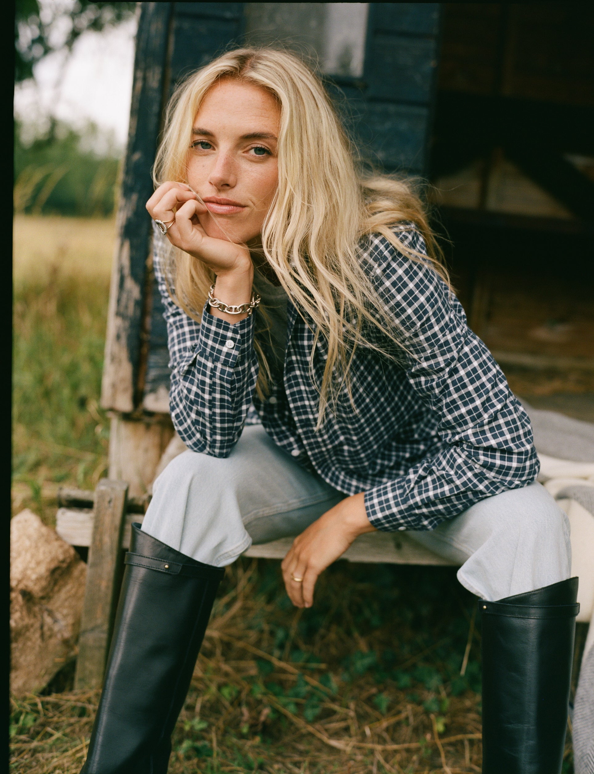 The Classic: Fine Brushed, Navy Blue Check Main image
