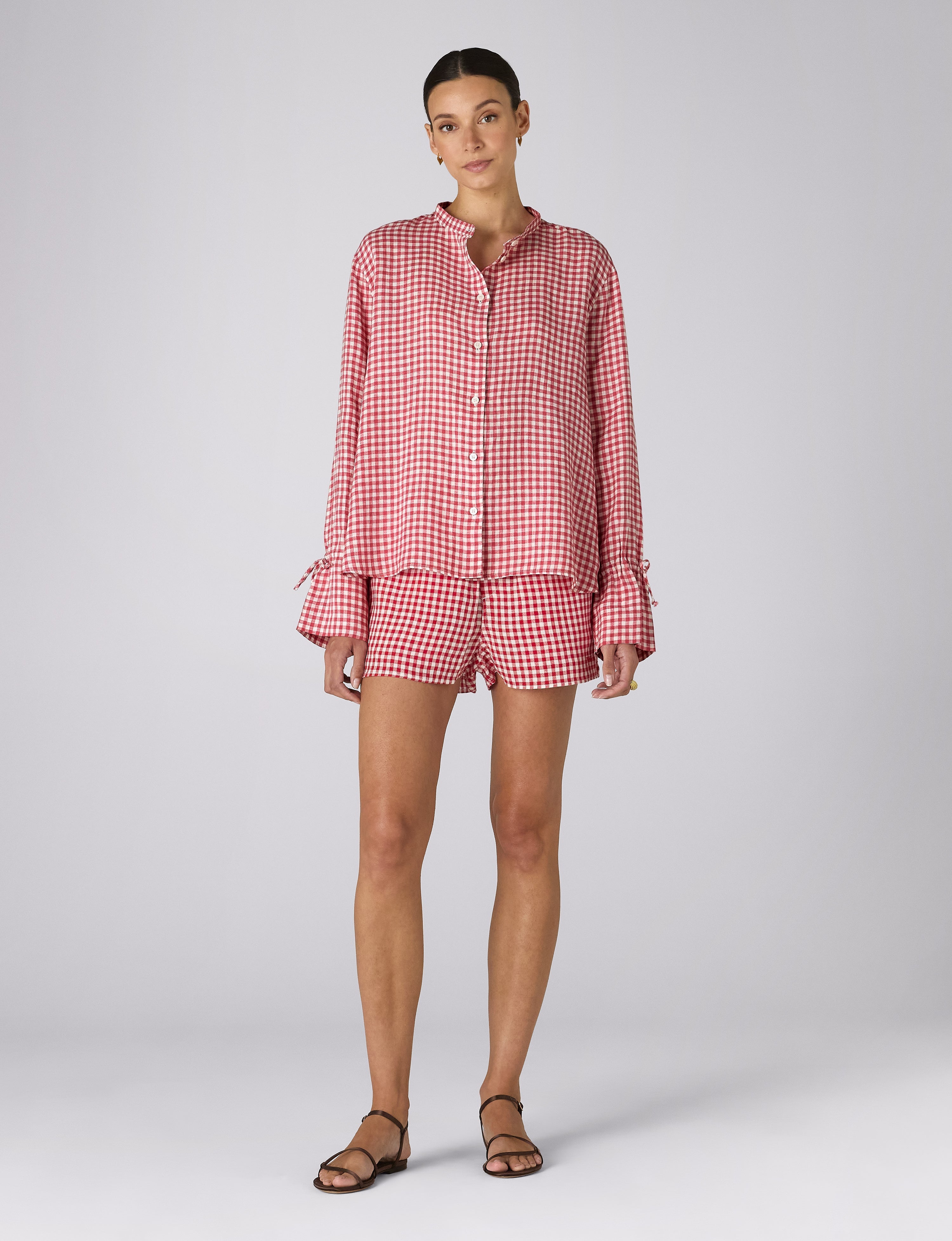 The Set: Linen Blouse & Court Short, Post Box Red Gingham Main image