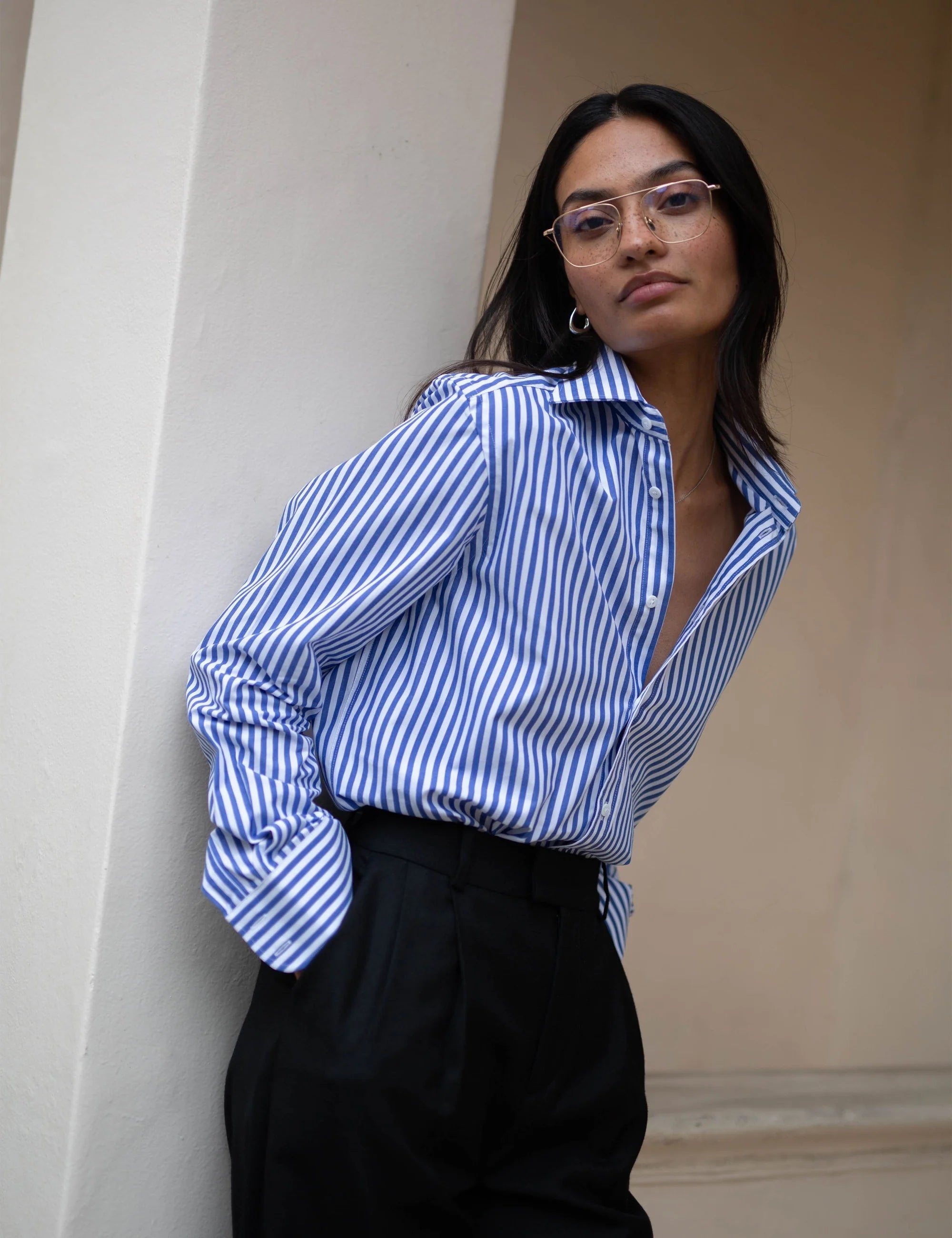 The Boyfriend: Fine Poplin, Royal Blue Stripe Main image