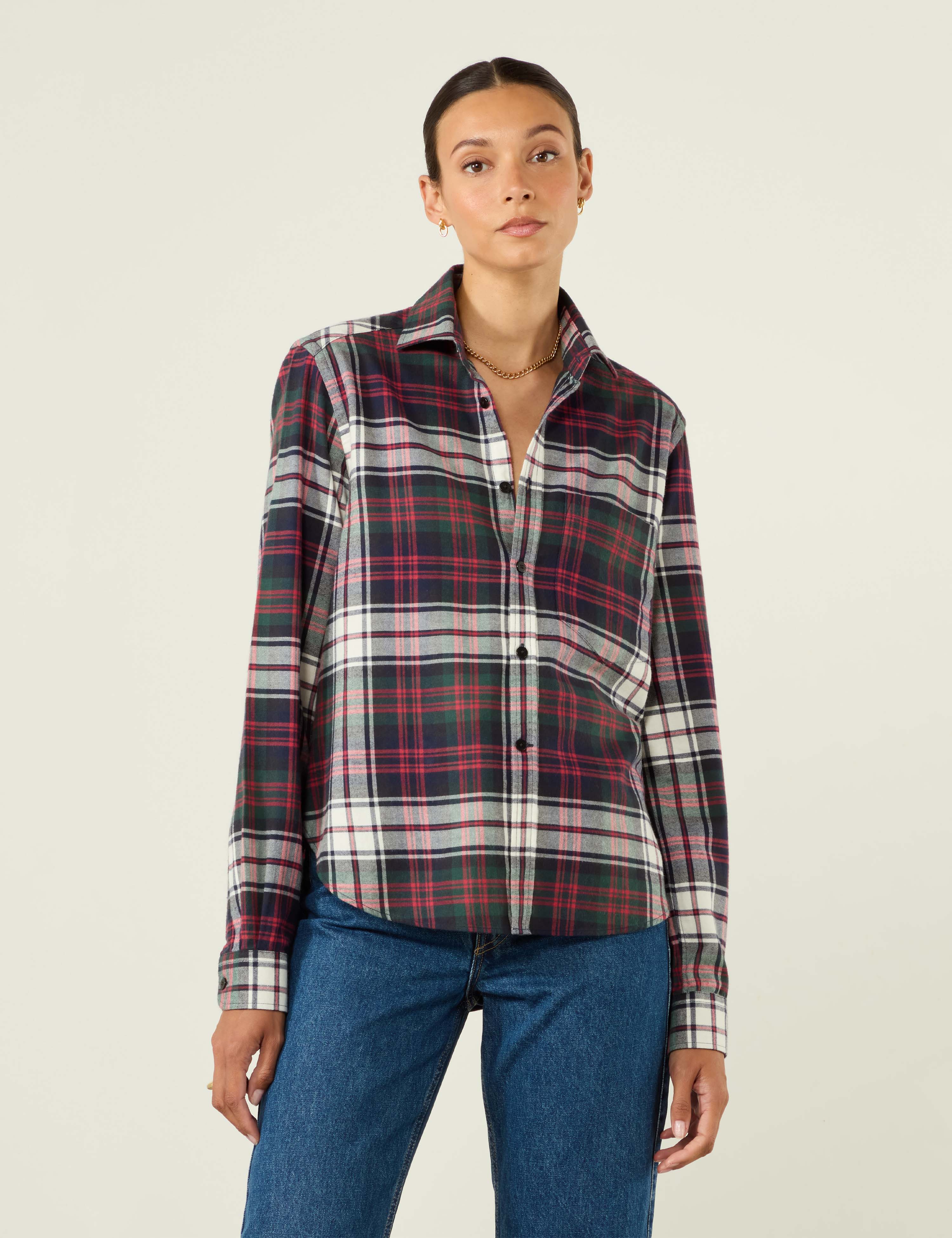 The Classic: Fine Brushed, White and Red Plaid Main image