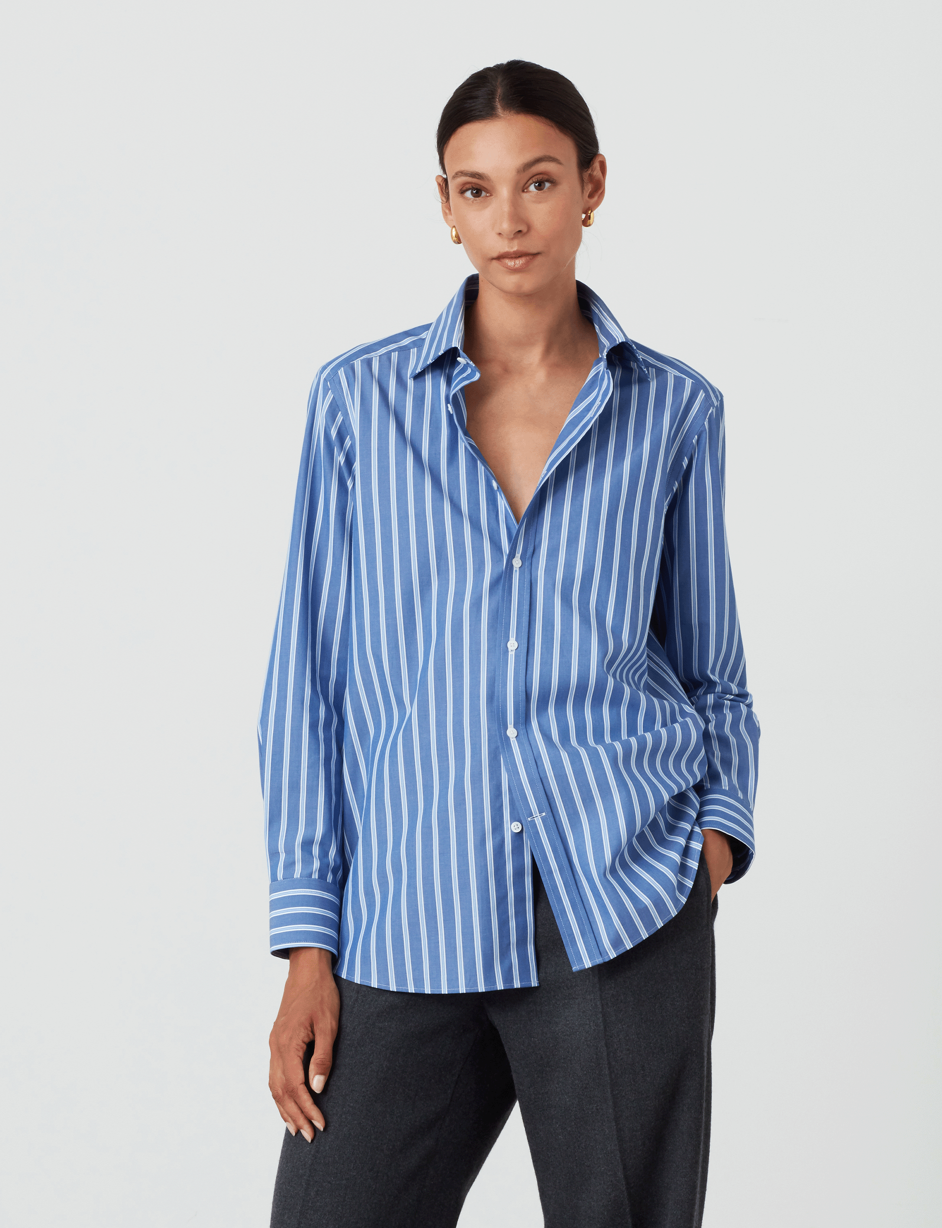 The Boyfriend: Fine Poplin, Blue Multi Stripe Main image