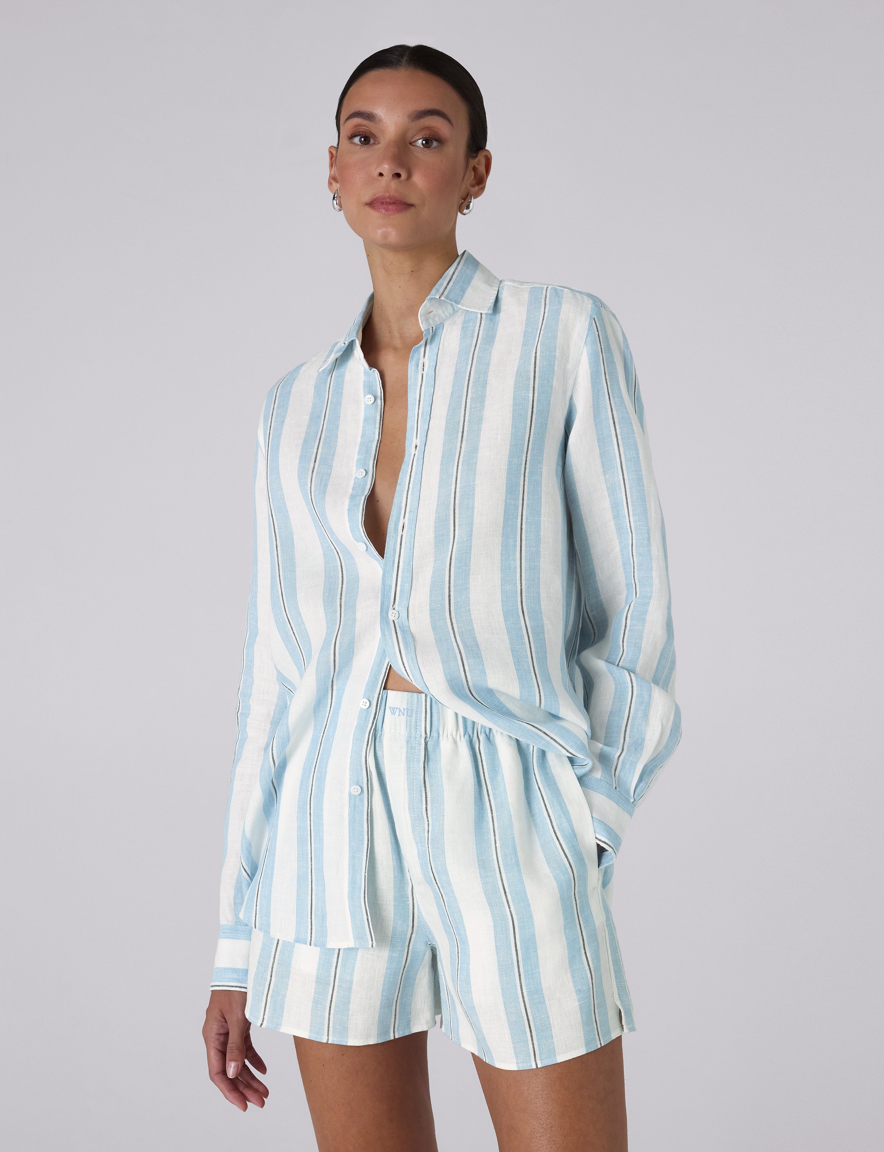 The Set: Linen Cornflower Blue Stripe Shirt & Boxer Main image
