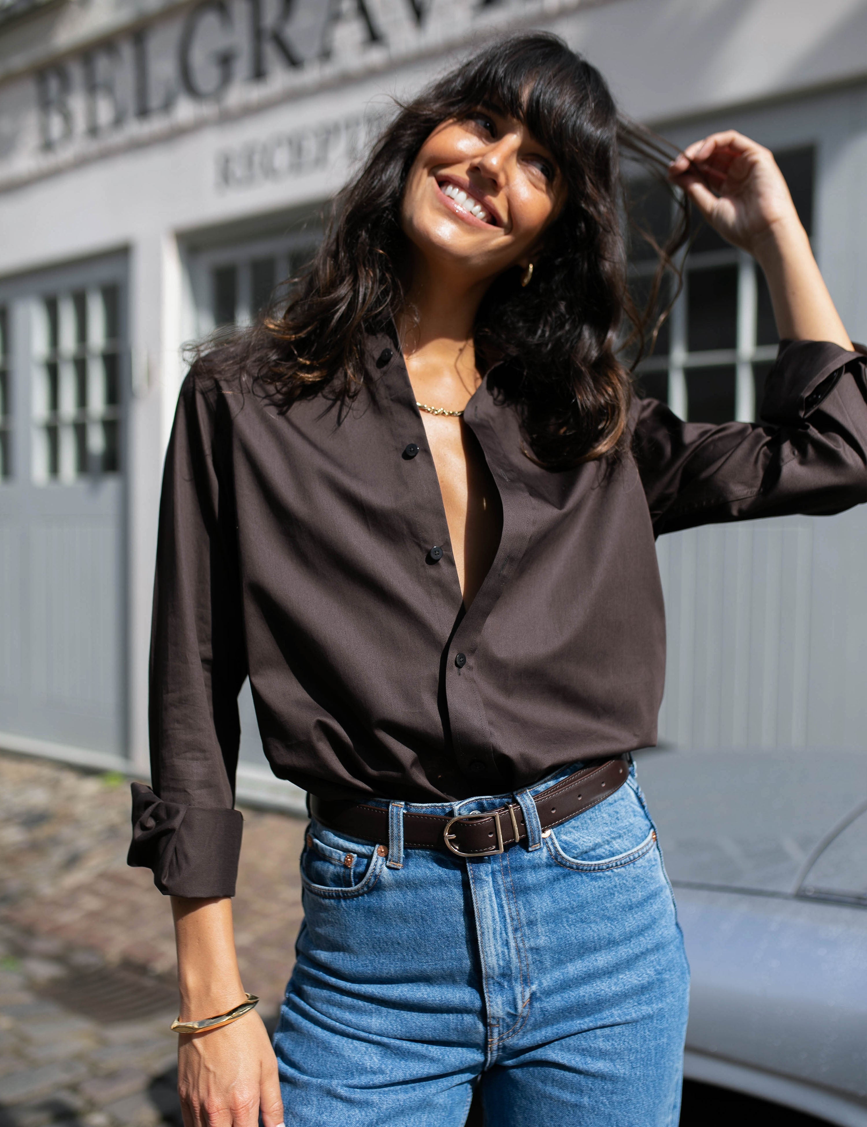 The Boyfriend: Fine Poplin, Chocolate Main image