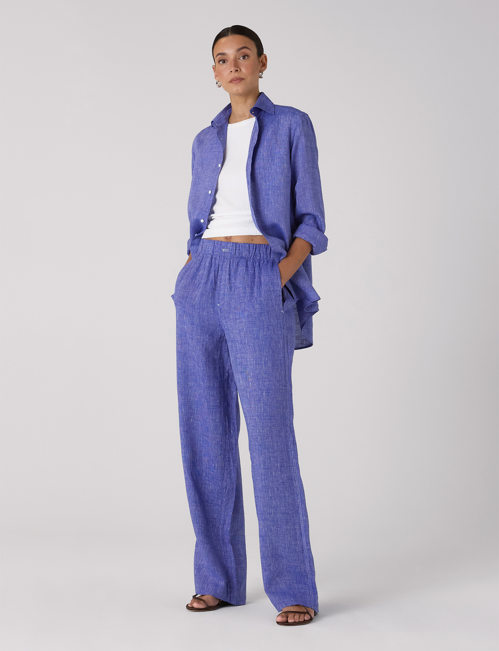 The Set: Linen Lapis Shirt & Palazzo