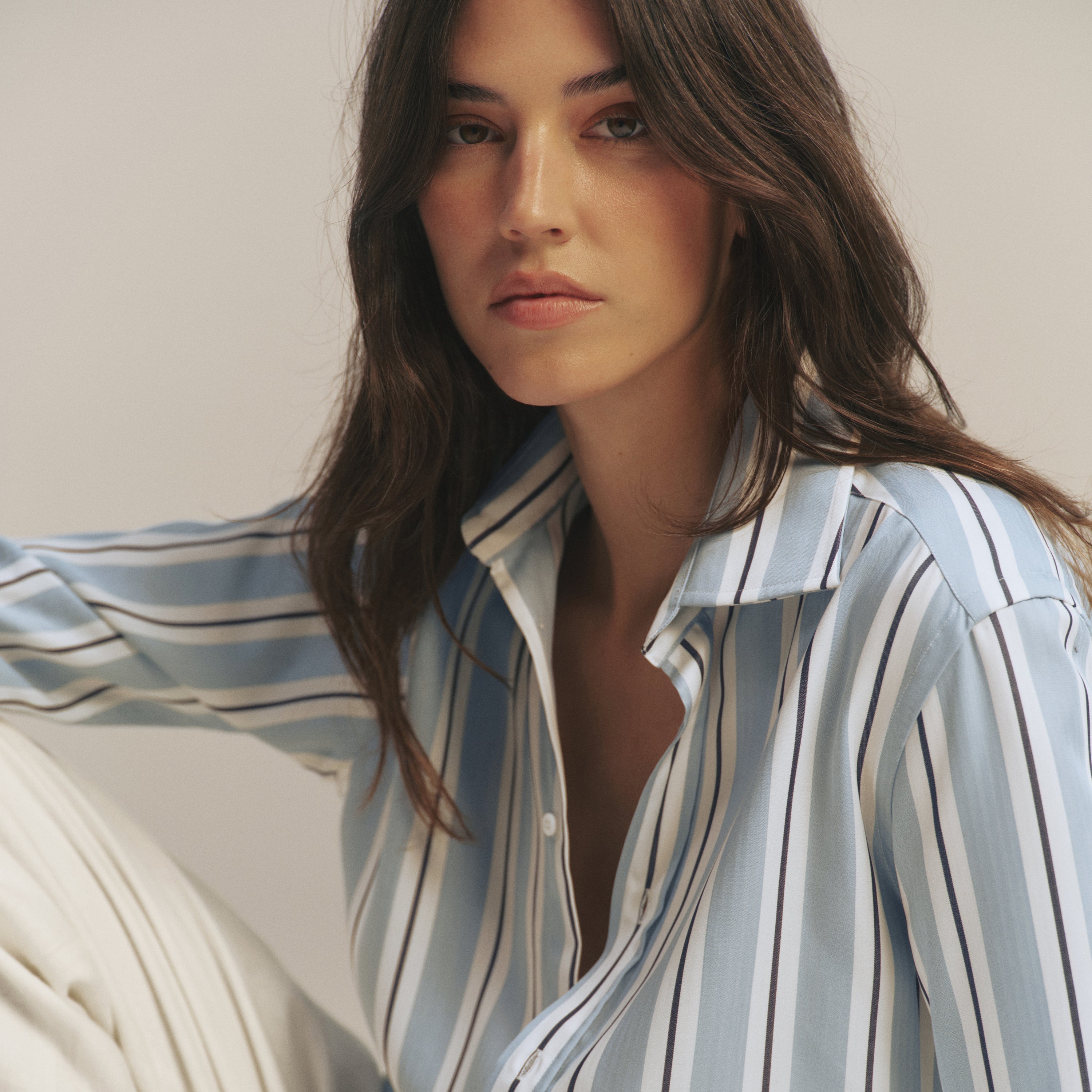 The Boyfriend Exaggerated Cuff: TENCEL™ Lyocell, Slate and Black Stripe Main image