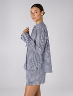 The Set: Linen Blouse & Court Short, Navy Blue Gingham