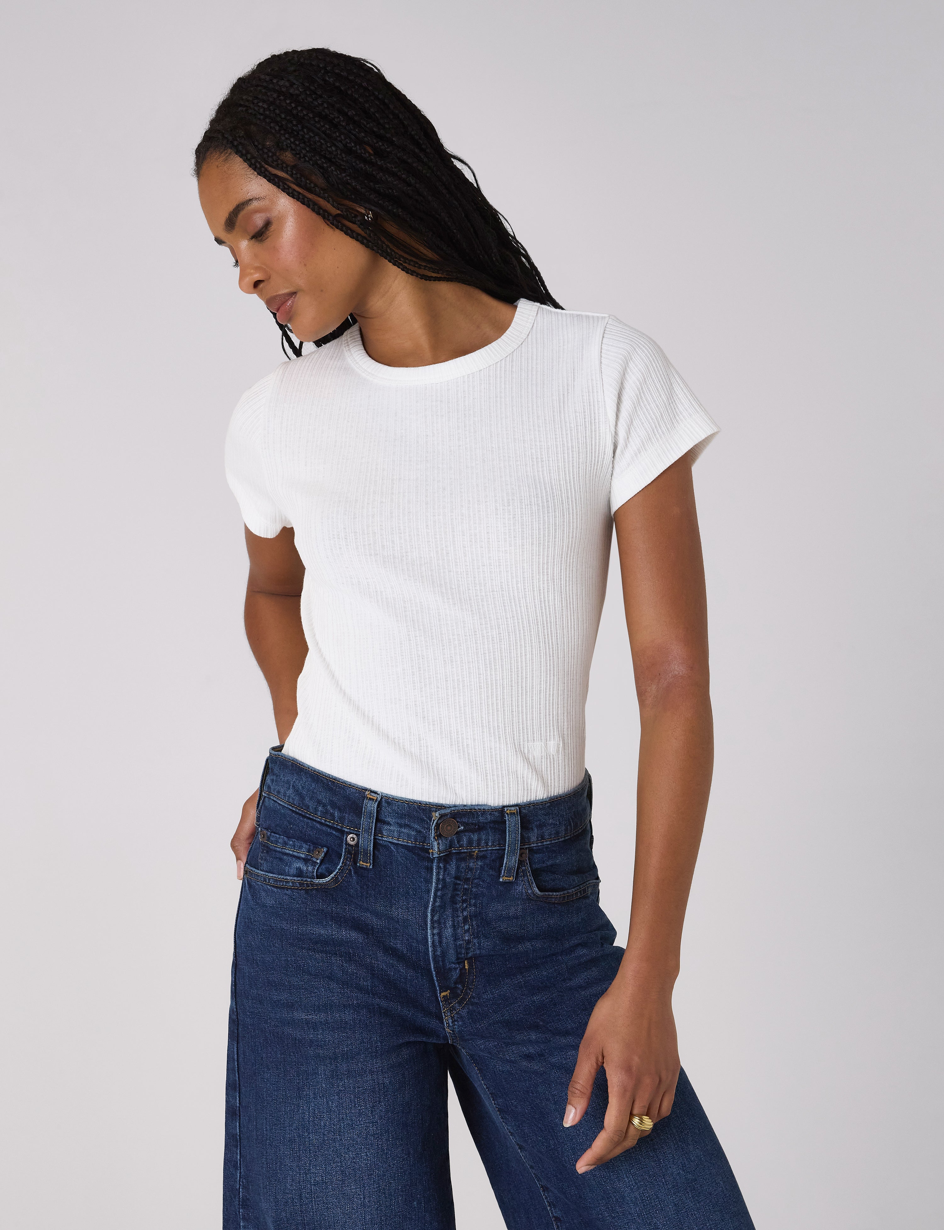 Camden Fitted T-Shirt: Cotton Textured Rib, Off-White Secondary image