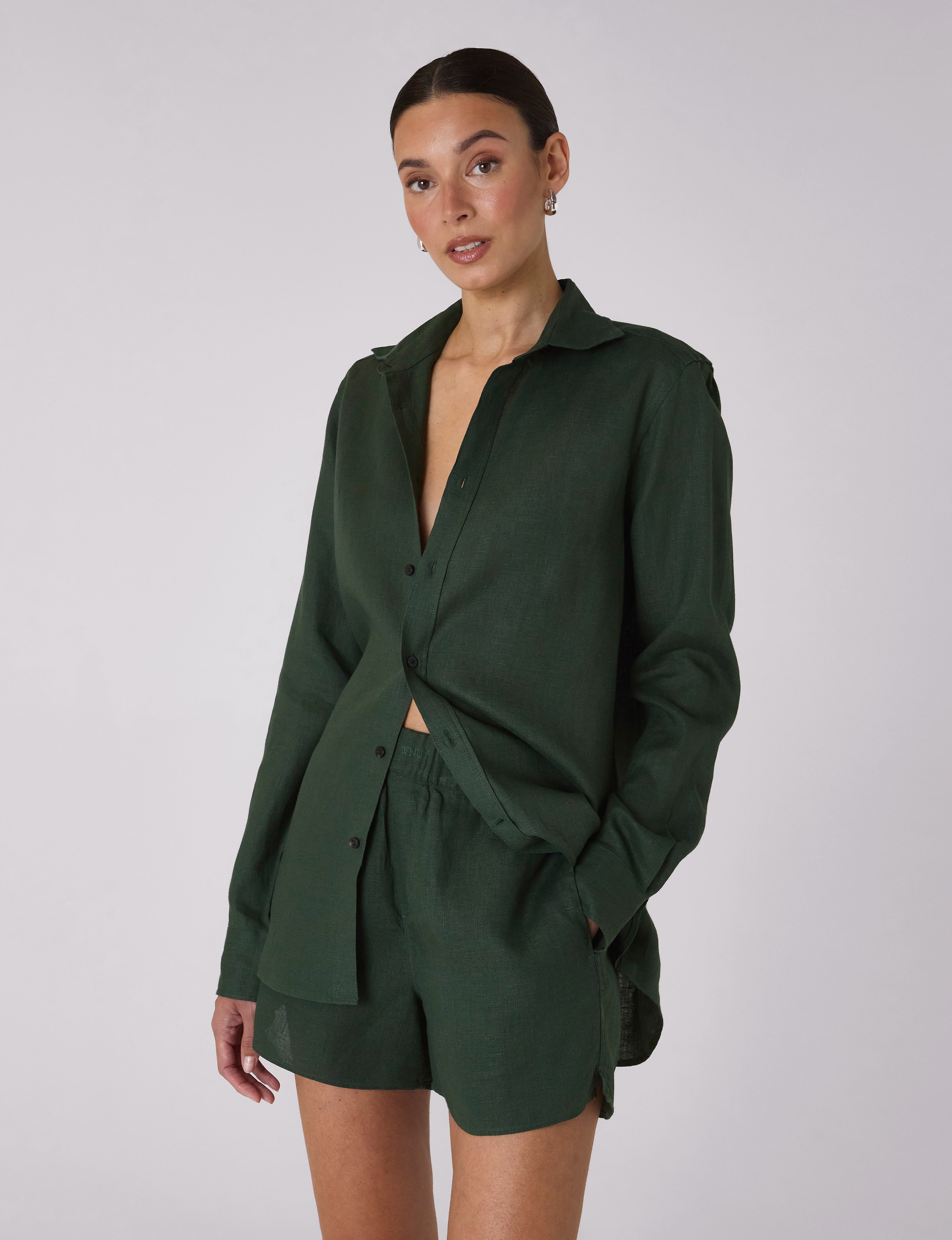 The Set: Linen Hunter Green Shirt & Boxer Main image