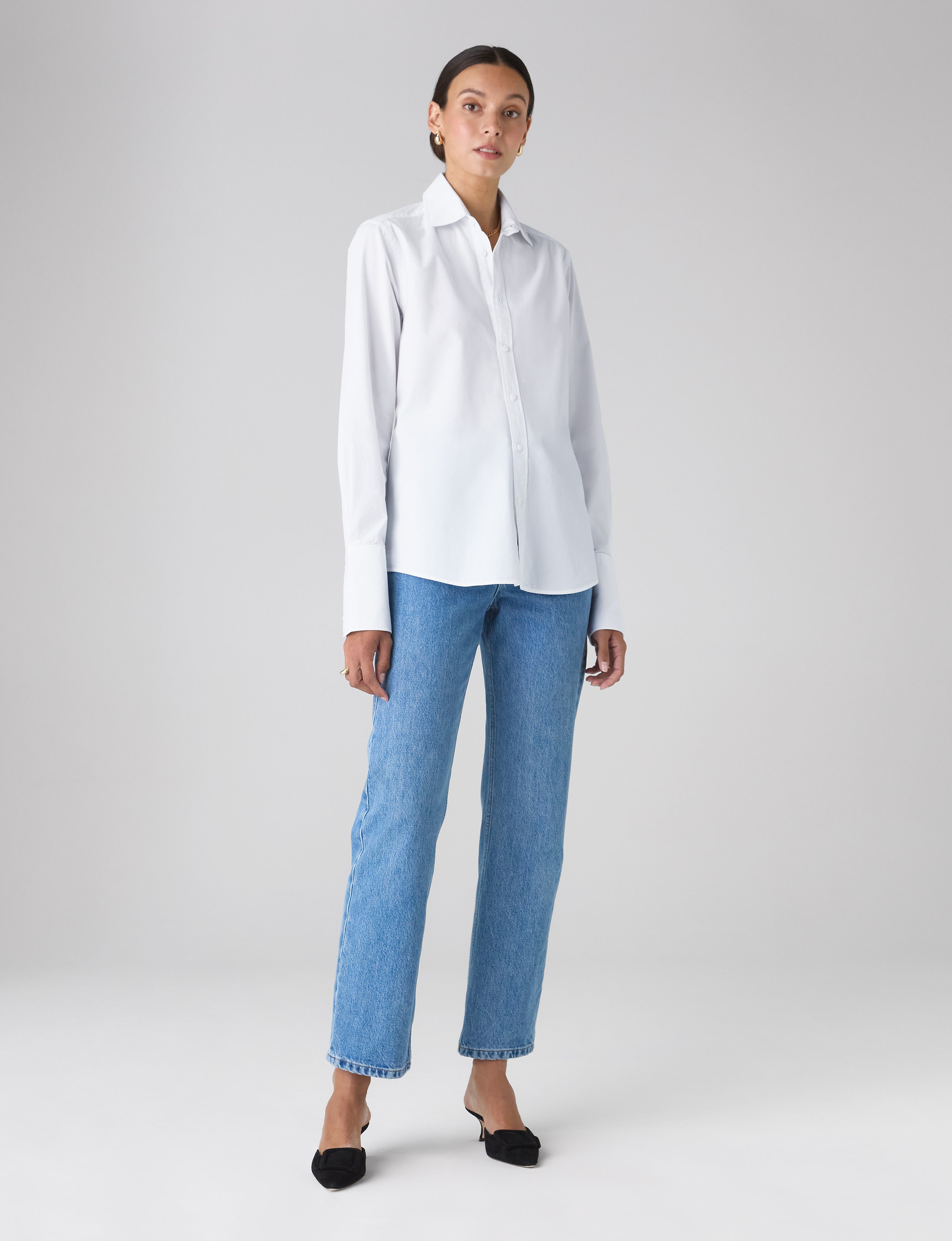 The Boyfriend Exaggerated Cuff: Fine Poplin, White Secondary image