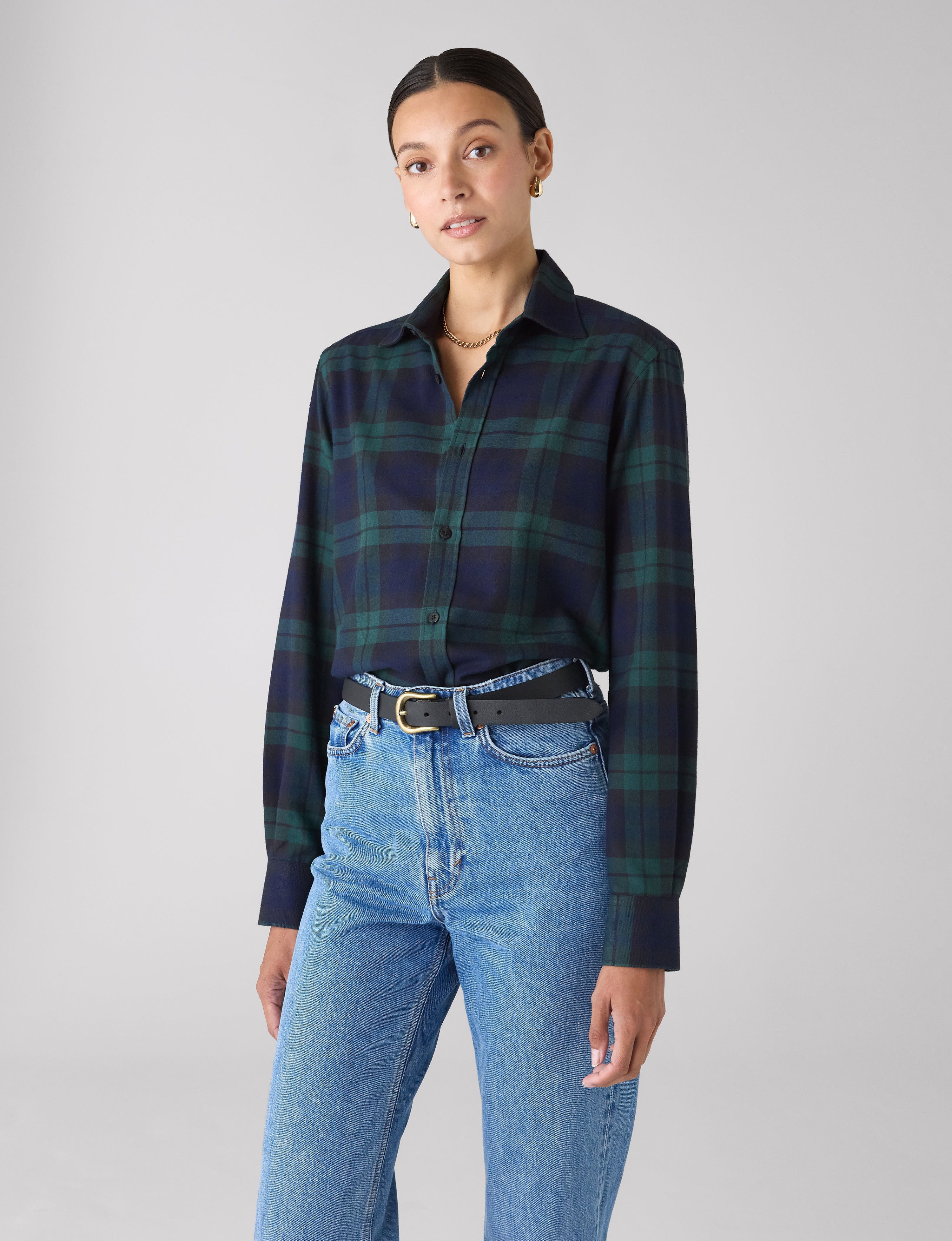 The Boyfriend: Fine Brushed, Heritage Green Check Secondary image