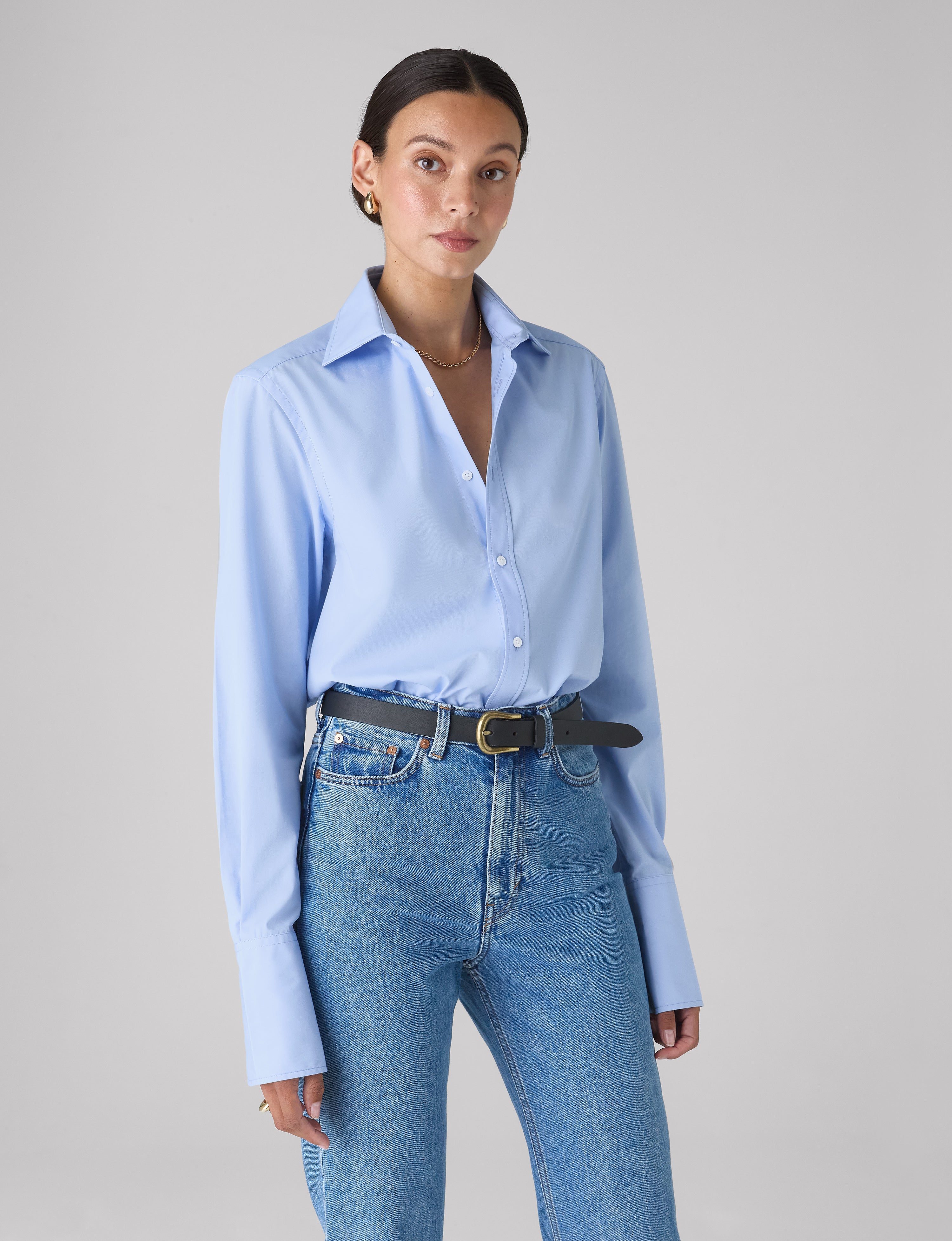 The Boyfriend Exaggerated Cuff: Fine Poplin, Sky Blue Secondary image