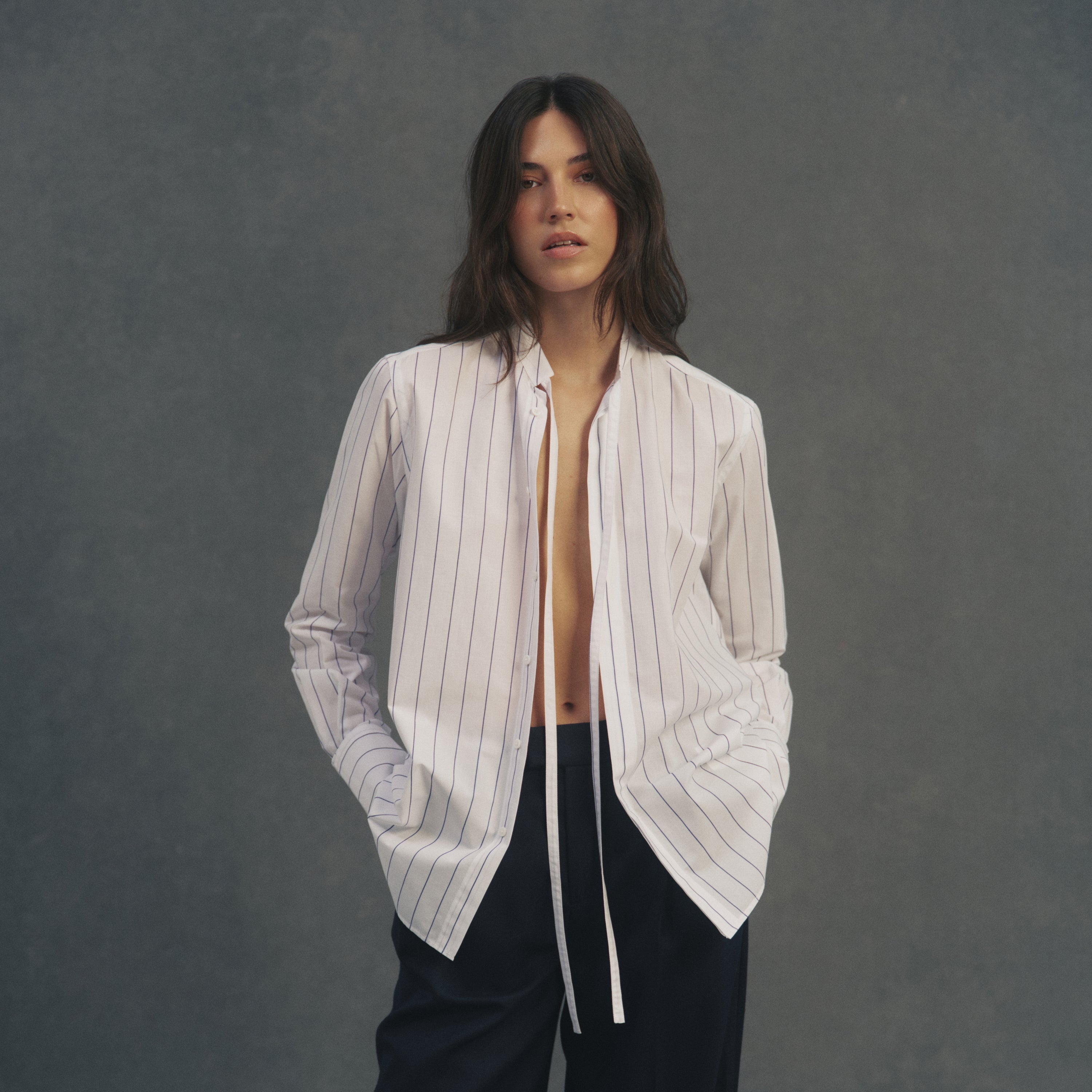 The Boyfriend Bow Tie: Fine Poplin, Blue and White Stripe Secondary image