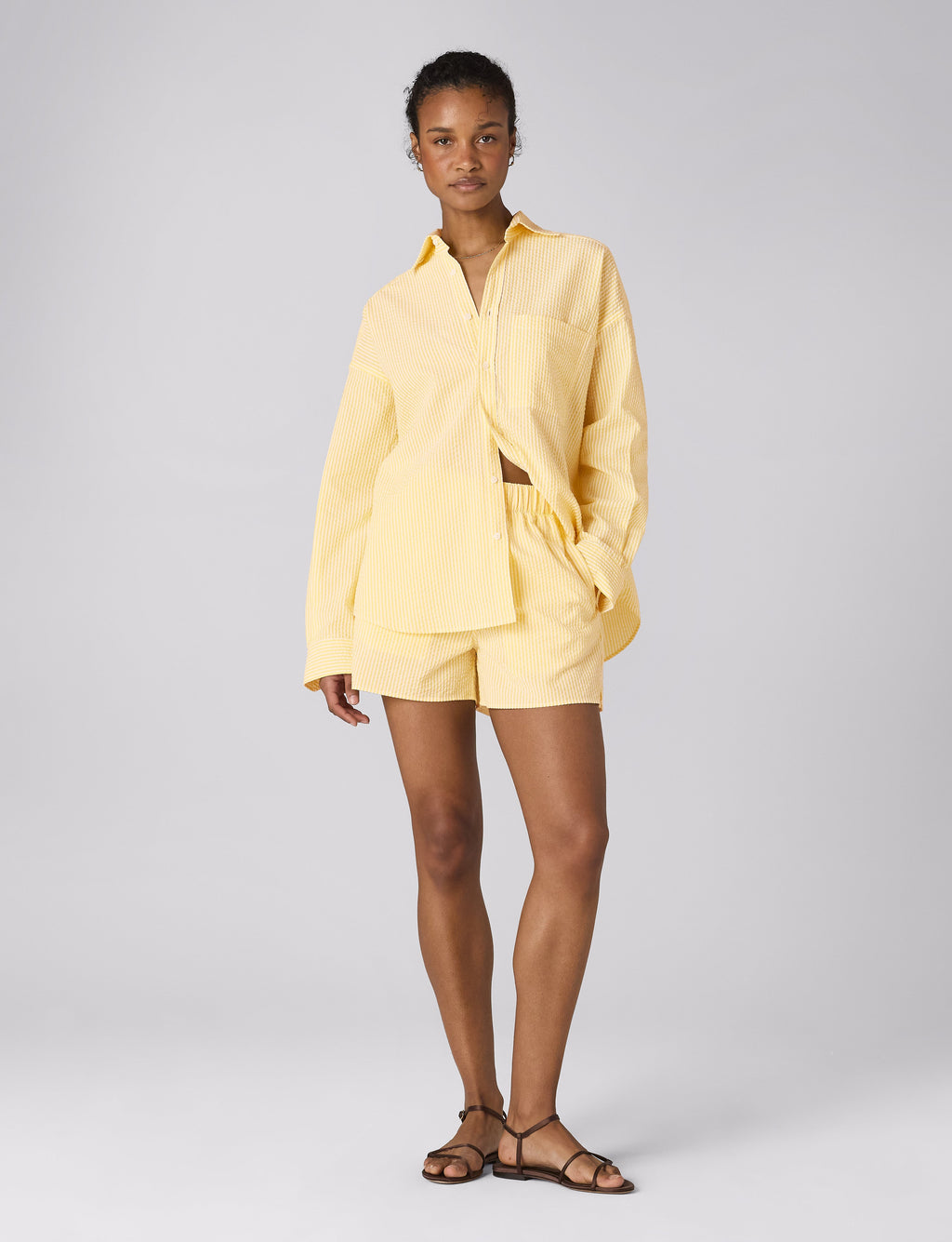 The Set: Seersucker Yellow Stripe Shirt & Boxer Shorts