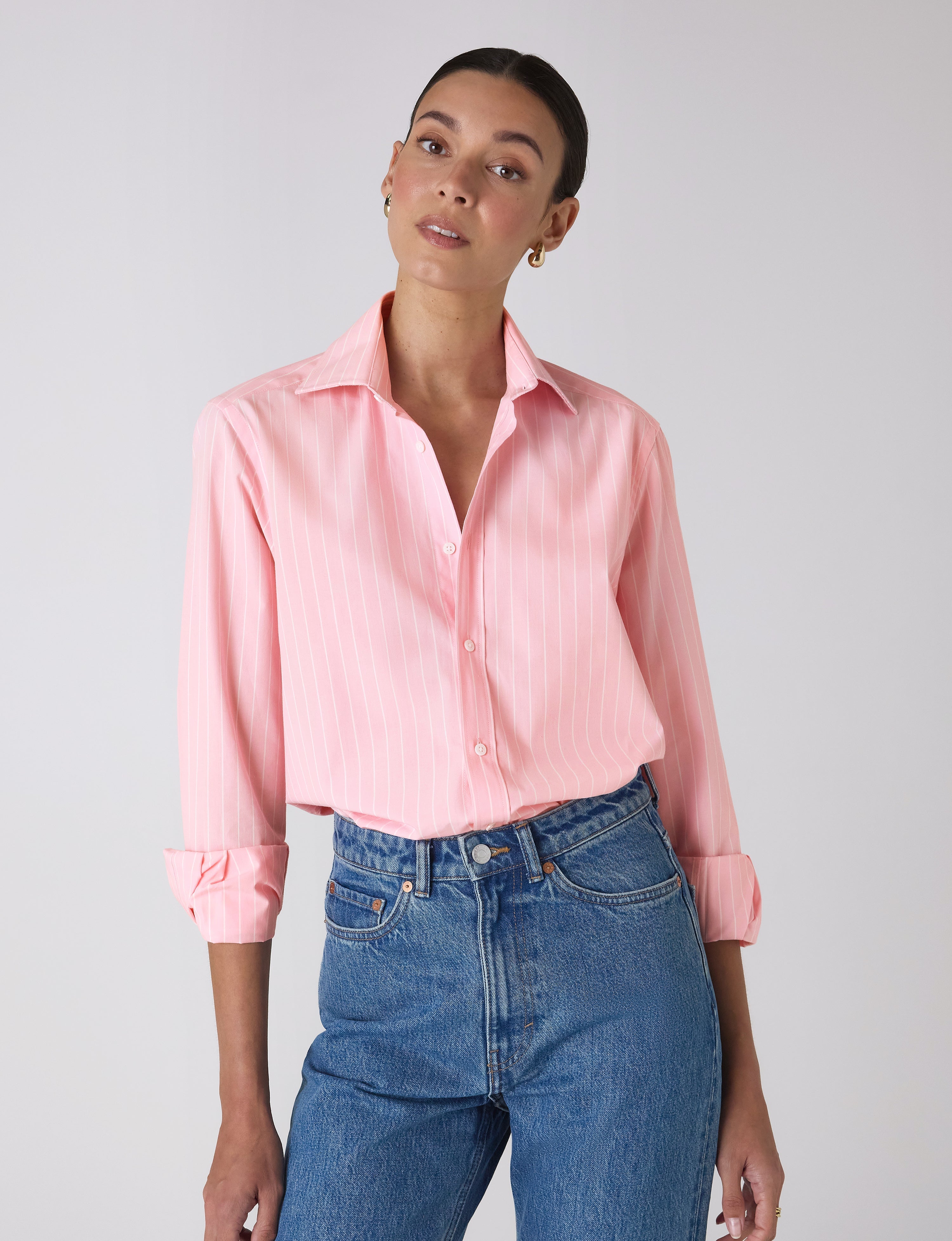 The Boyfriend: Fine Poplin, Light Pink Stripe Secondary image