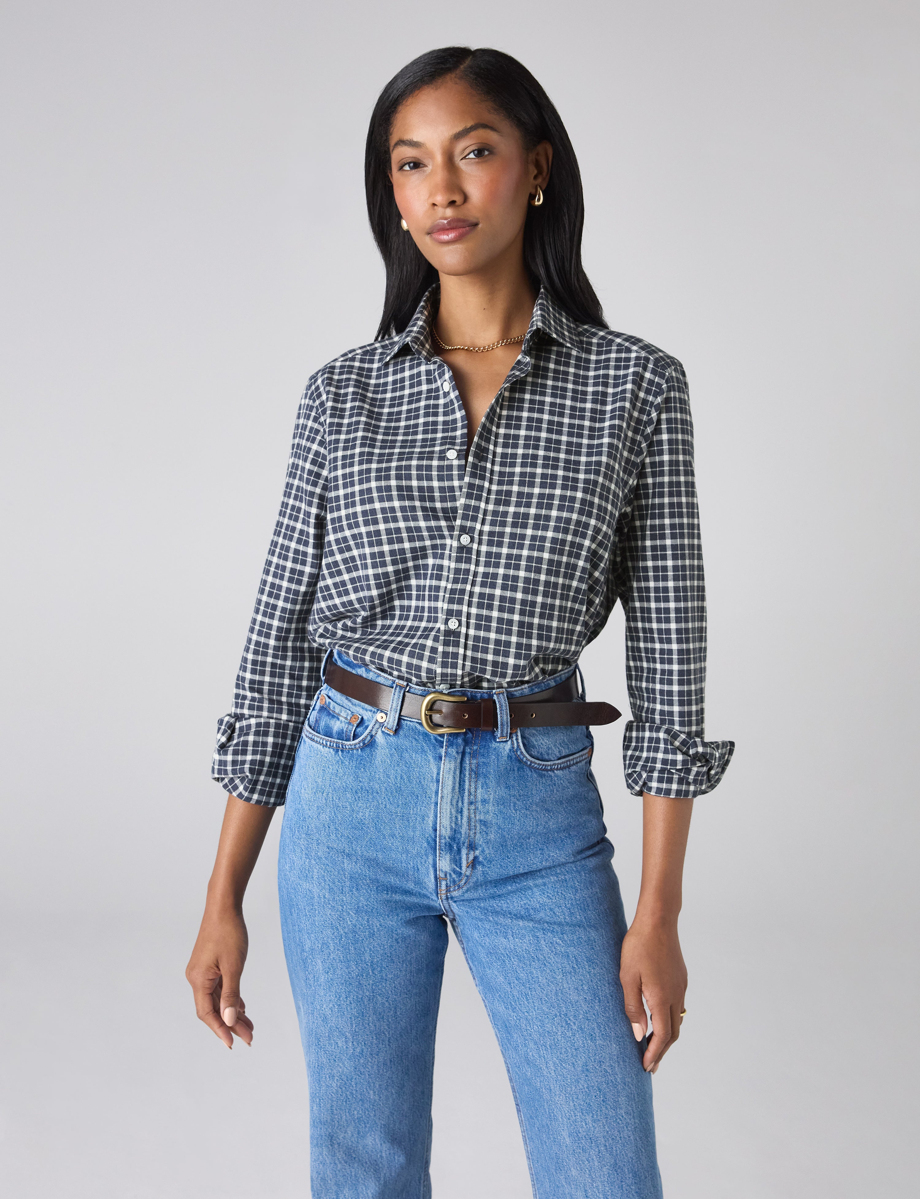 The Classic: Fine Brushed, Navy Blue Check Secondary image