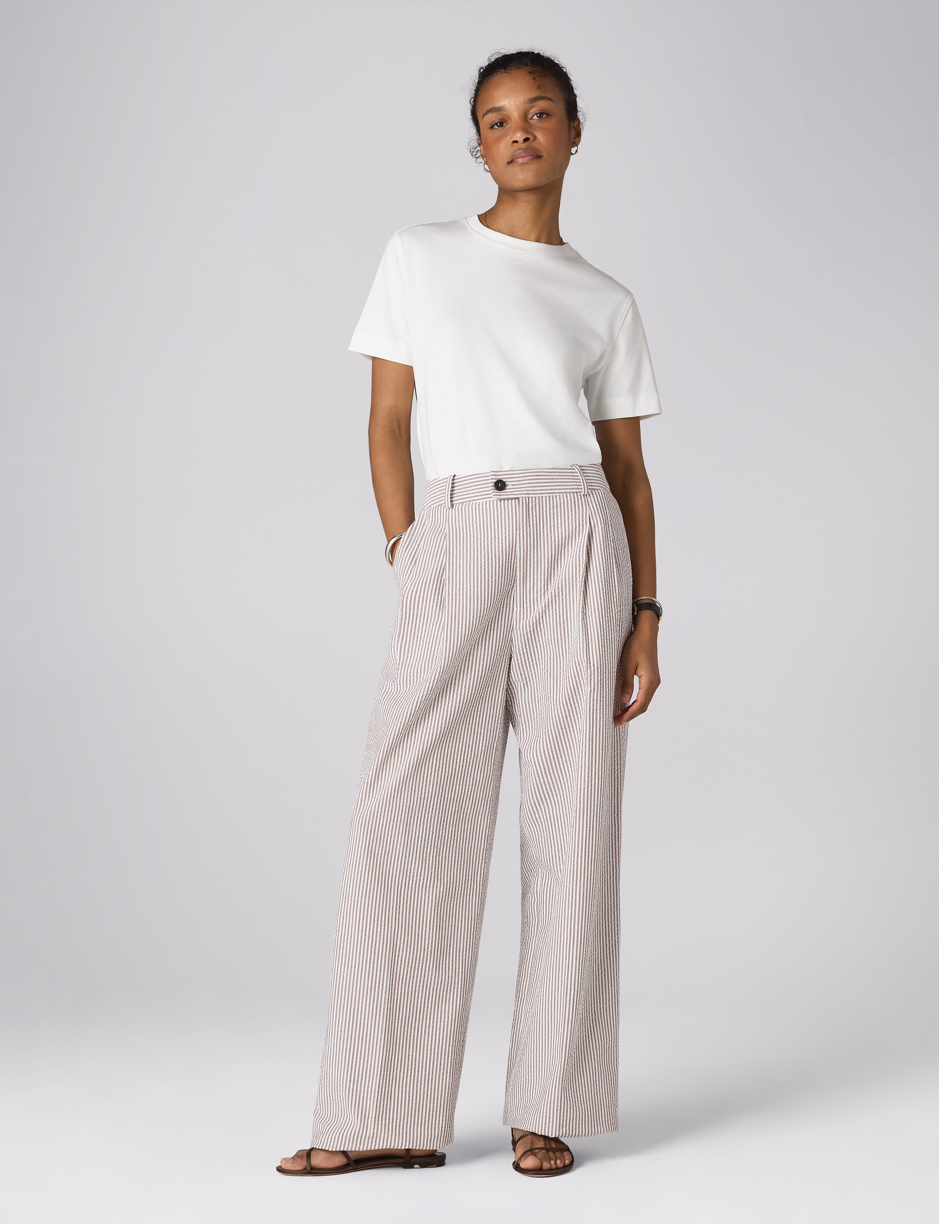 The Set: Hemp Chocolate Shirt & Seersucker Rampling Mocha Stripe Trousers Secondary image