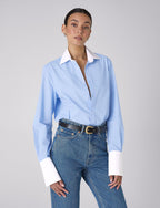 The Boyfriend Contrast Exaggerated Cuff and Collar: Fine Poplin, Sky Blue
