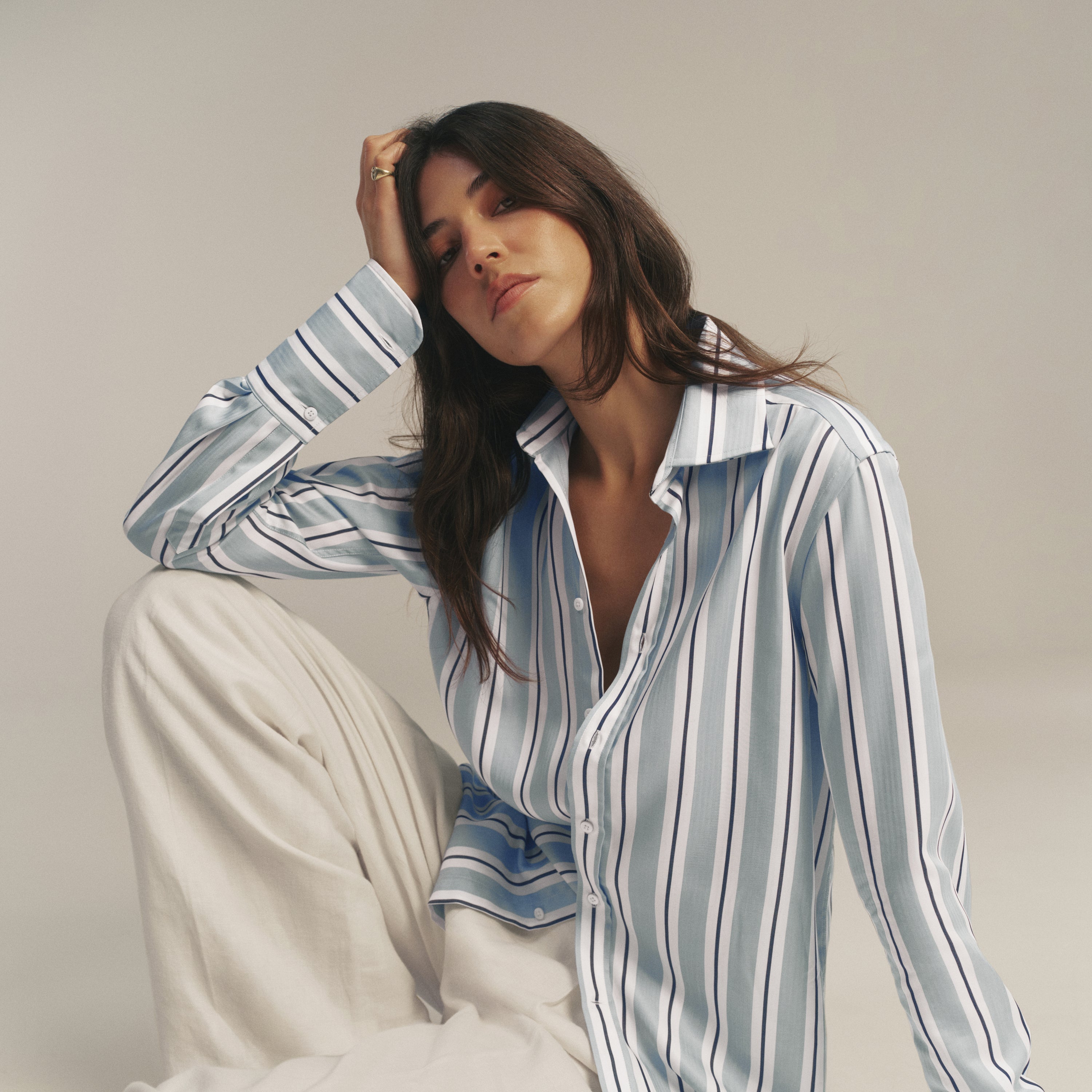 The Boyfriend Exaggerated Cuff: TENCEL™ Lyocell, Slate and Black Stripe Secondary image