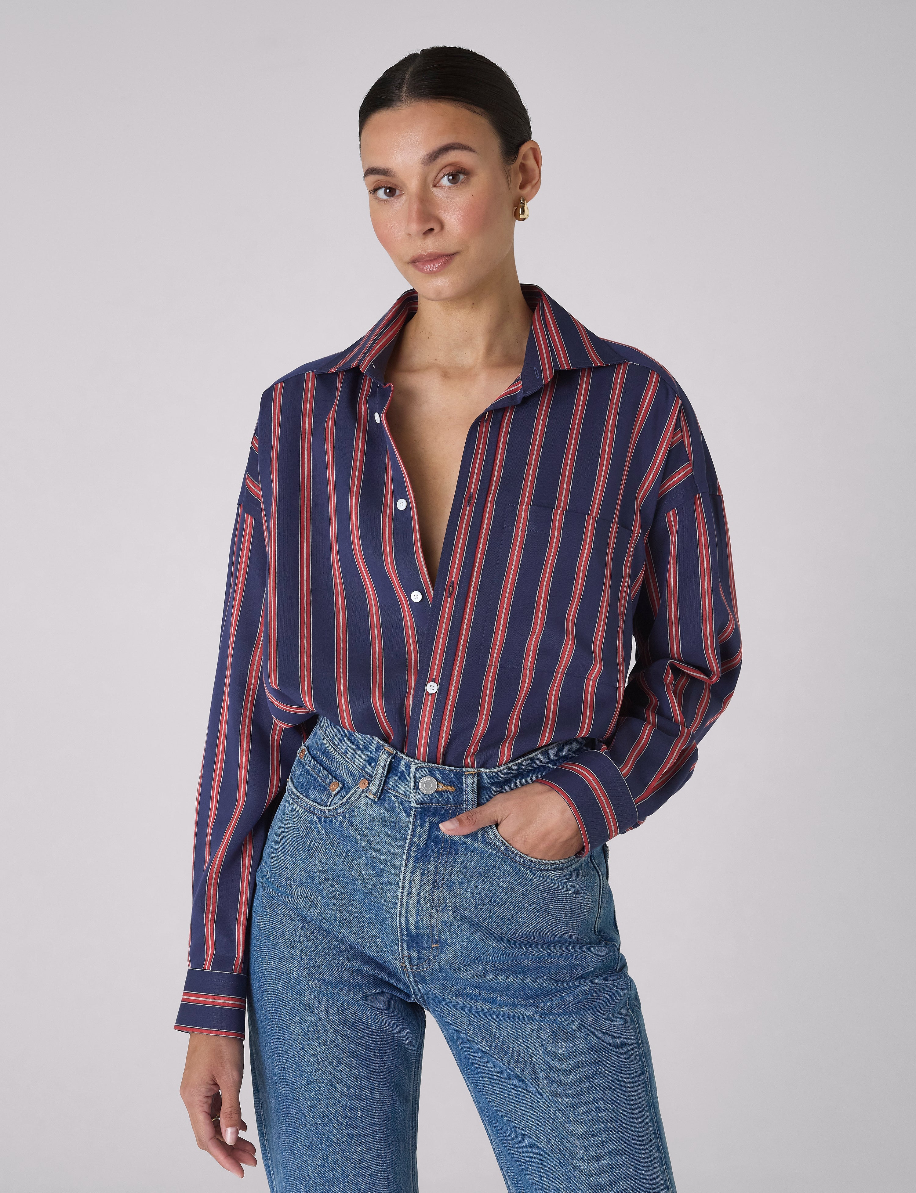 The Weekend: TENCEL™ Lyocell, Navy Blue and Red Stripe Secondary image