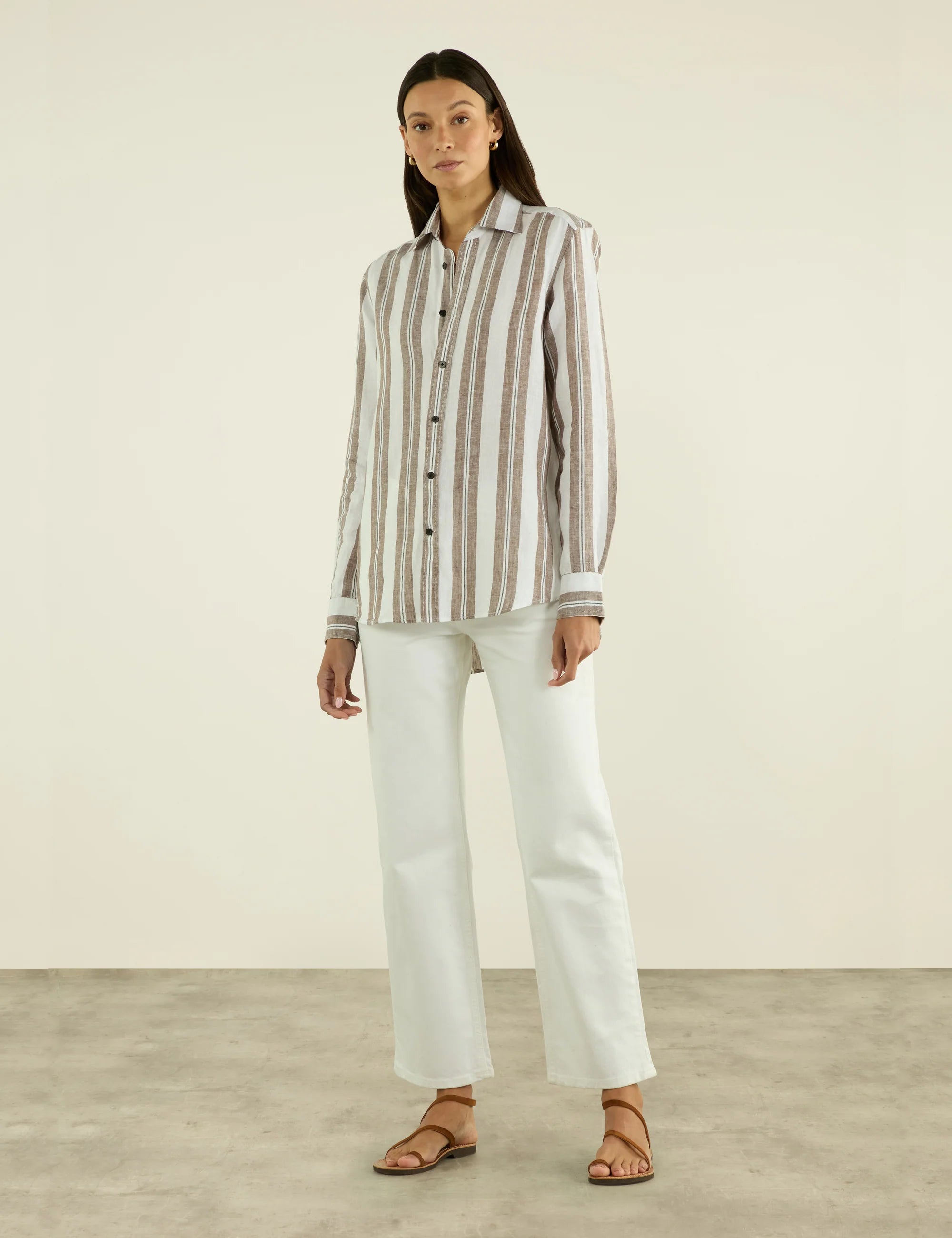 The Boyfriend: Linen, Mocha and Black Multi Stripe Secondary image