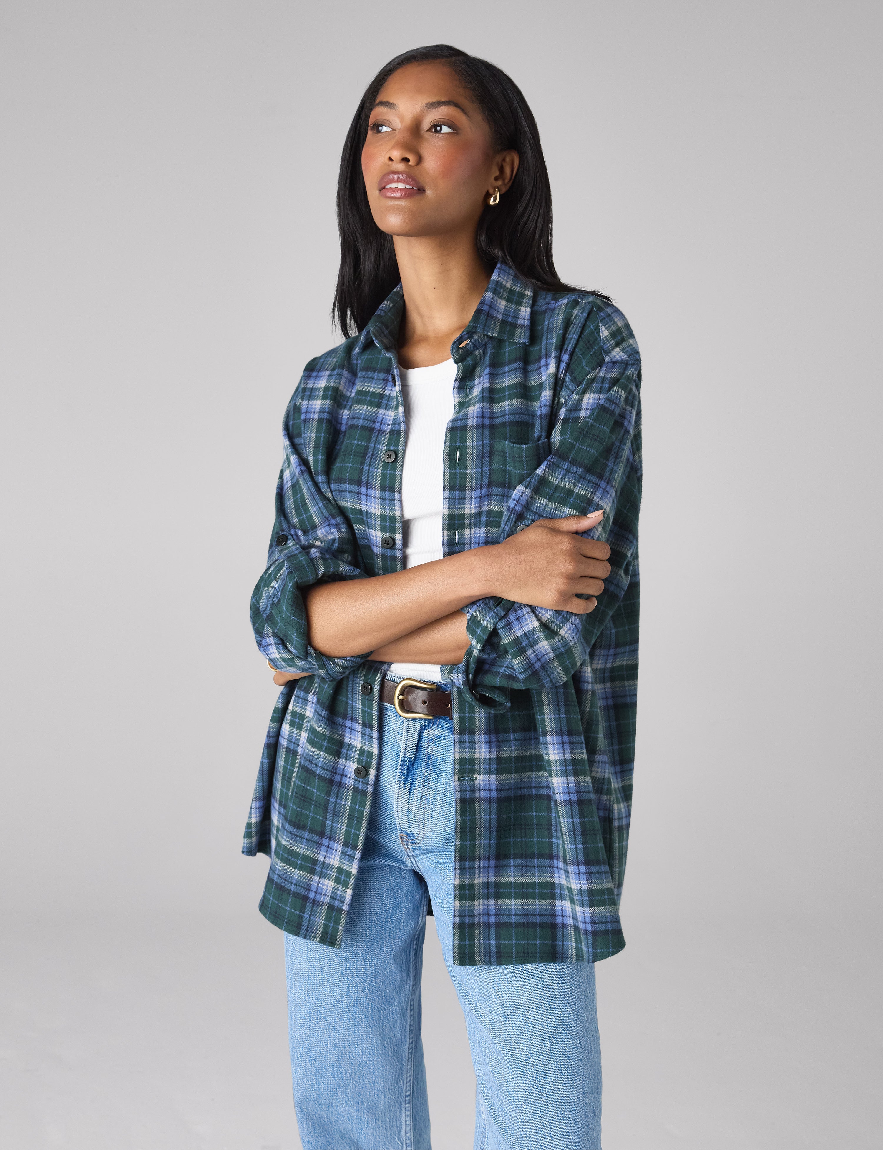 The Oversized: Thick Brushed, Blue and Green Check Secondary image