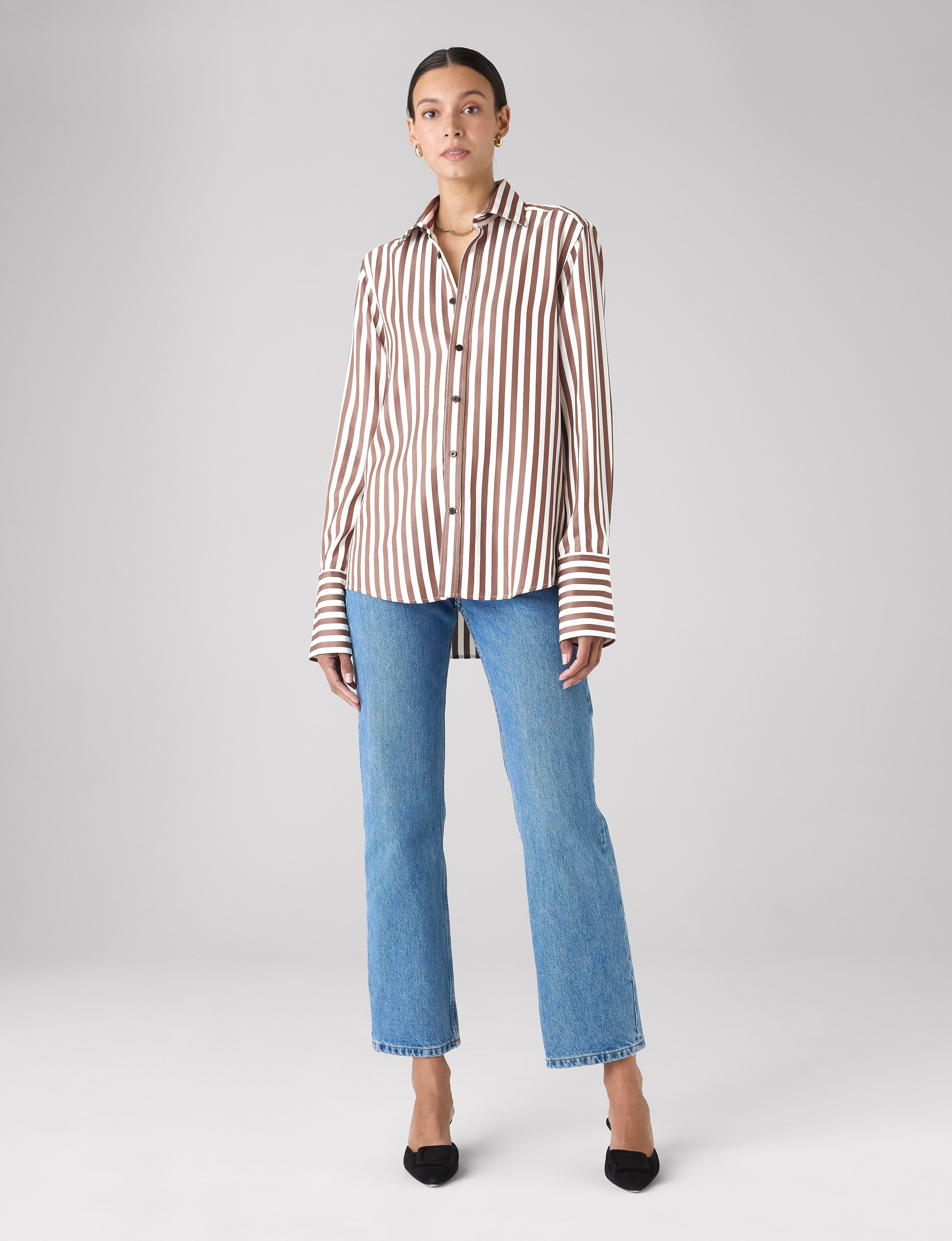 The Boyfriend Exaggerated Cuff: TENCEL™ Lyocell, Chocolate Stripe Secondary image