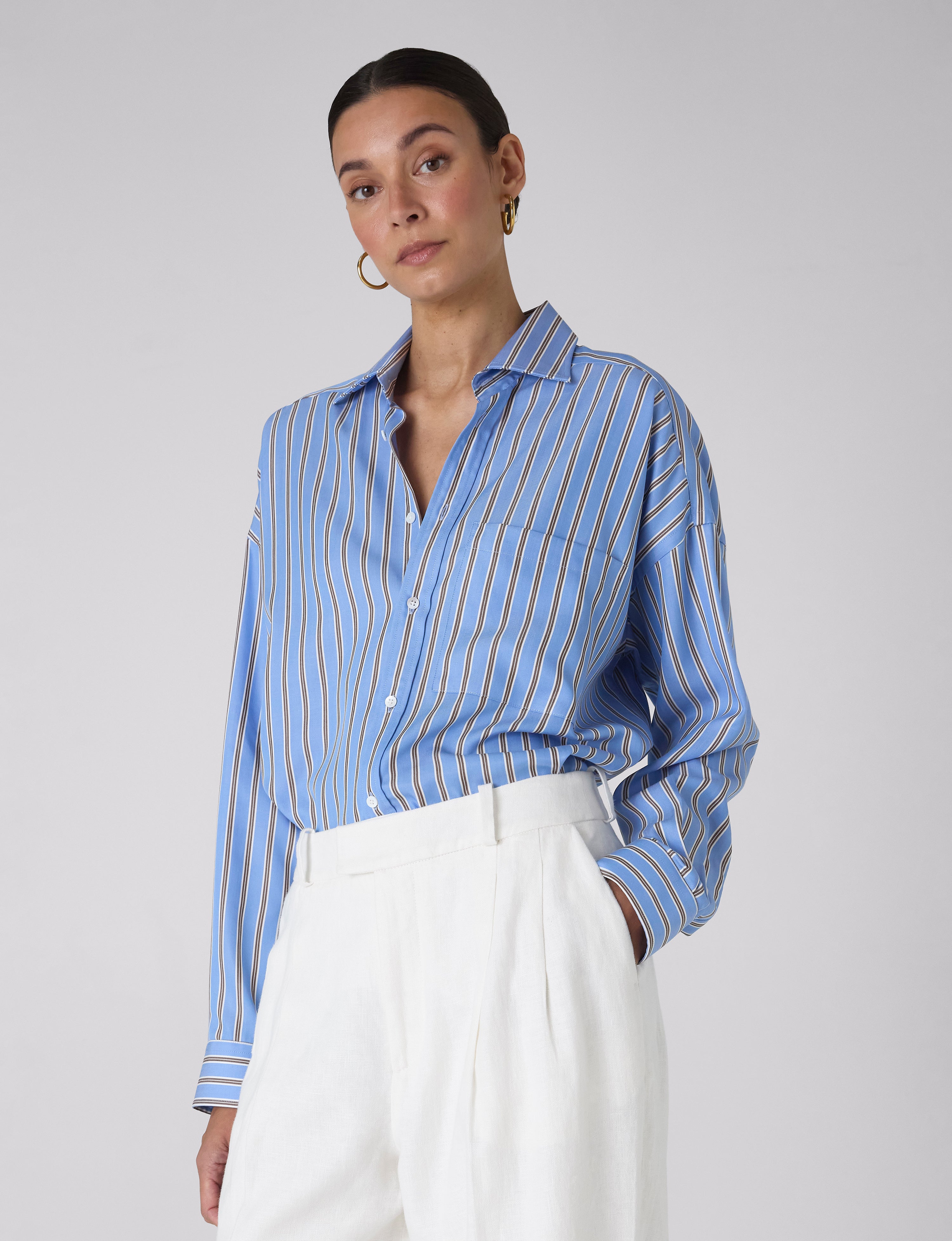 The Weekend: TENCEL™ Lyocell, Cornflower and Mocha Stripe Secondary image