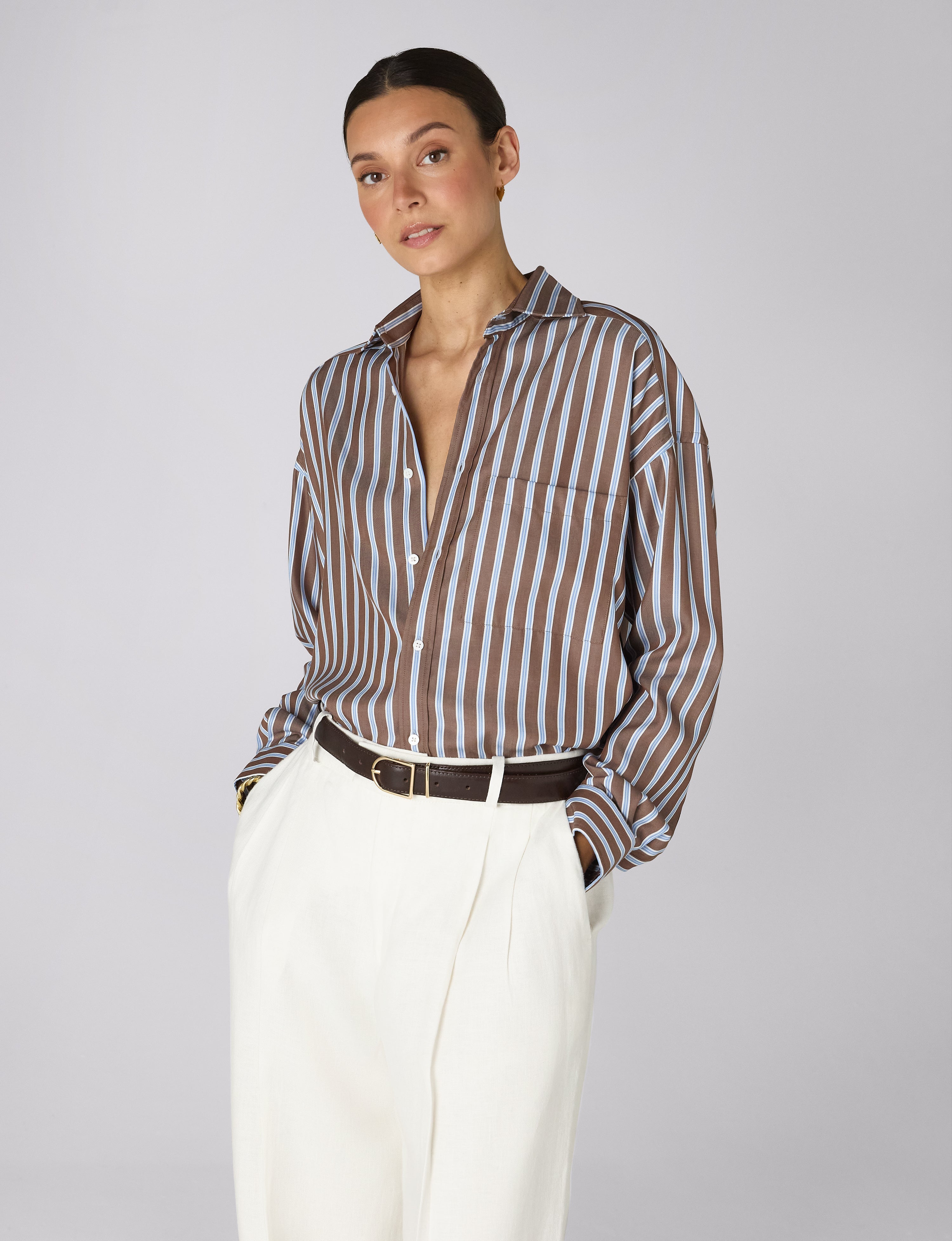 The Weekend: TENCEL™ Lyocell, Mocha Multi Stripe Secondary image
